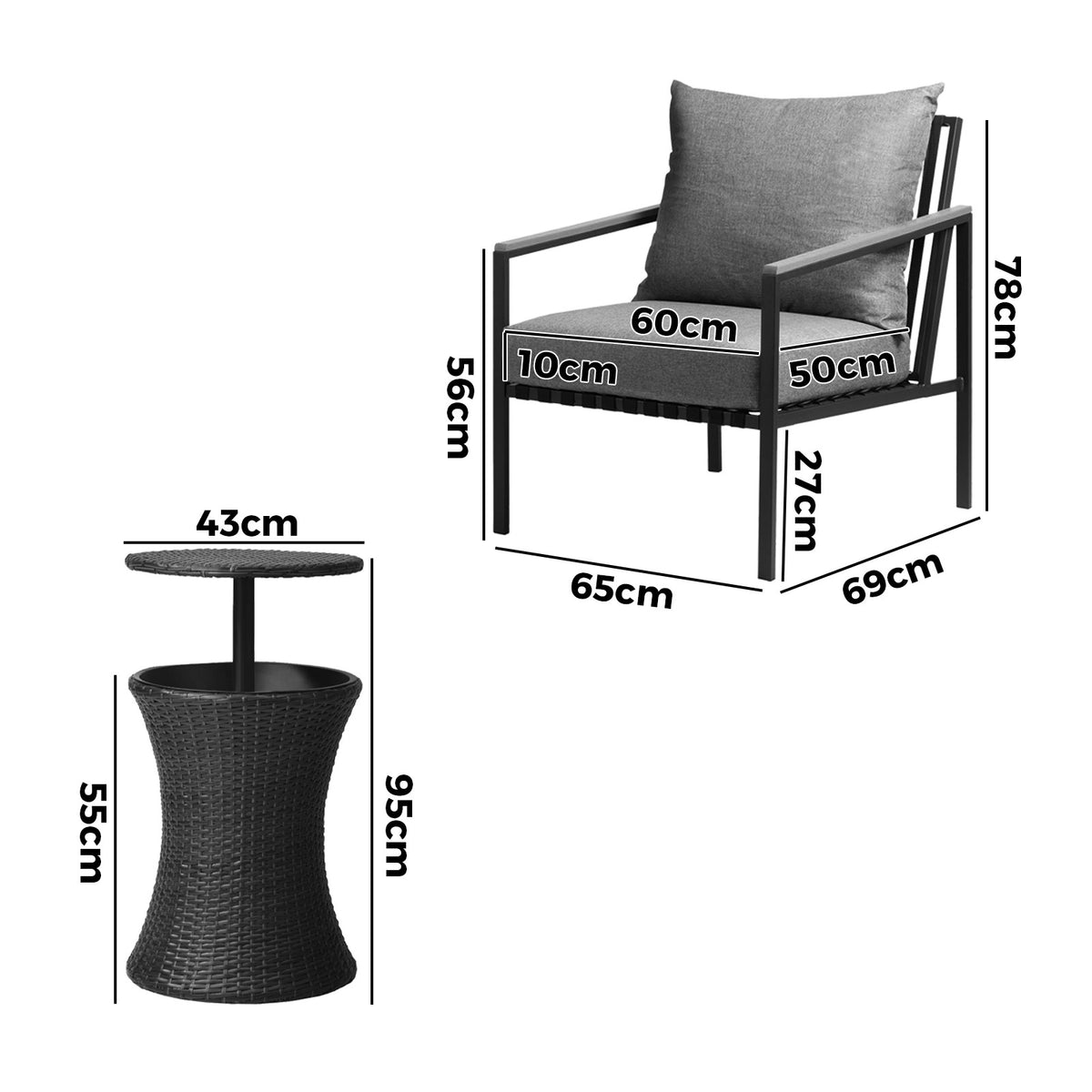 Livsip Outdoor Patio Set Ice Bucket Black Table Sofa Setting 3pcs - Sunyee