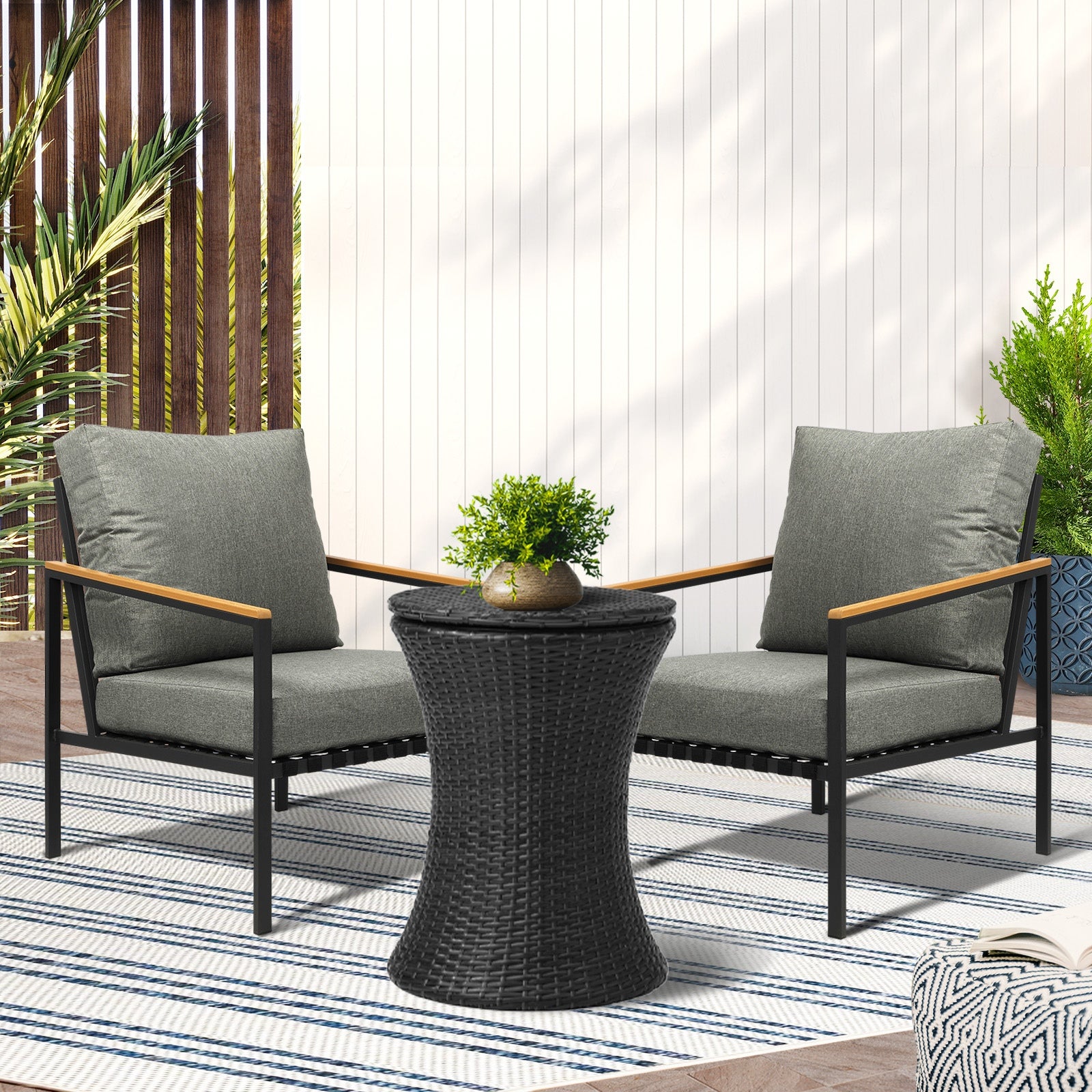 Livsip Outdoor Patio Set Ice Bucket Black Adjustable Table Sofa Setting 3pcs - Sunyee