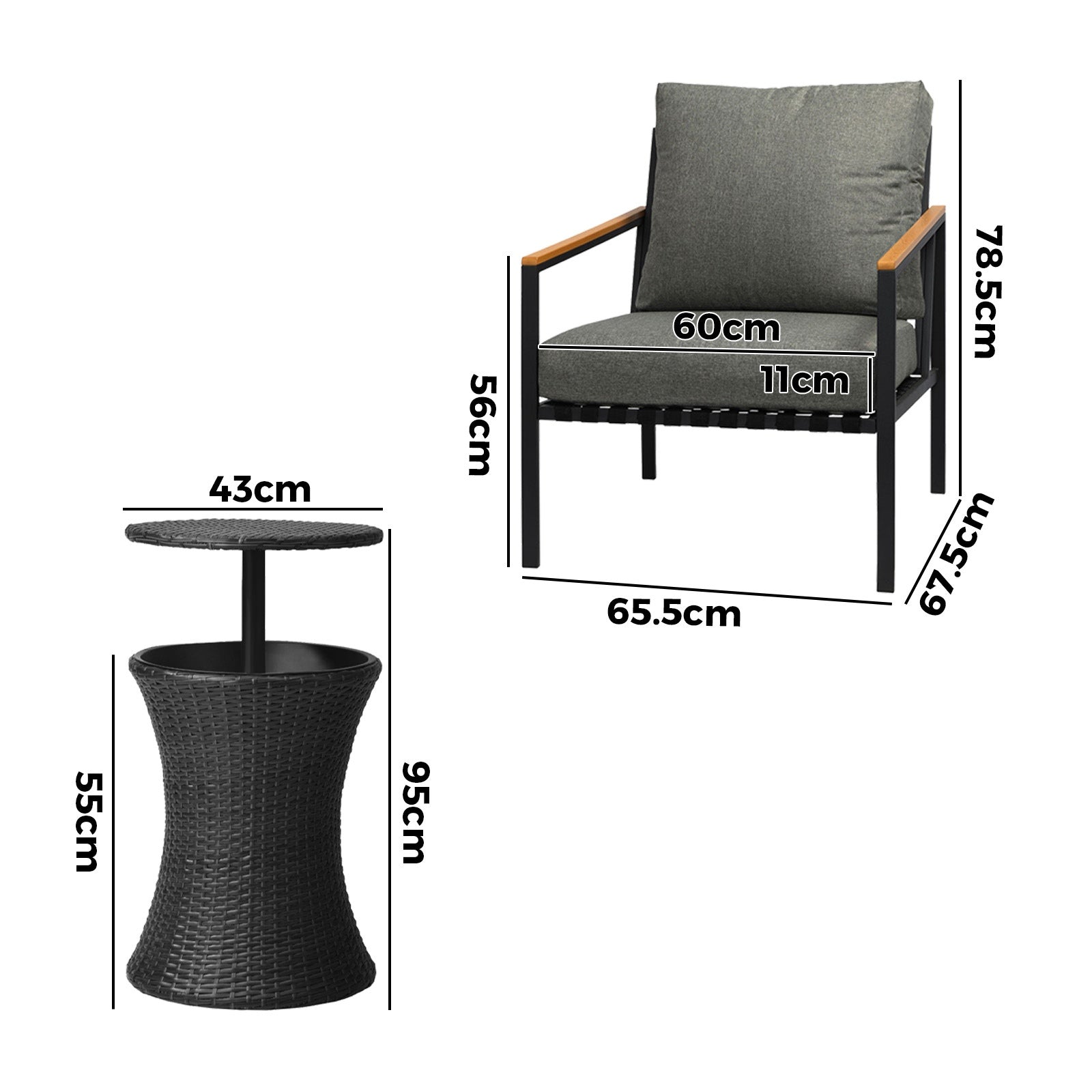 Livsip Outdoor Patio Set Ice Bucket Black Adjustable Table Sofa Setting 3pcs - Sunyee