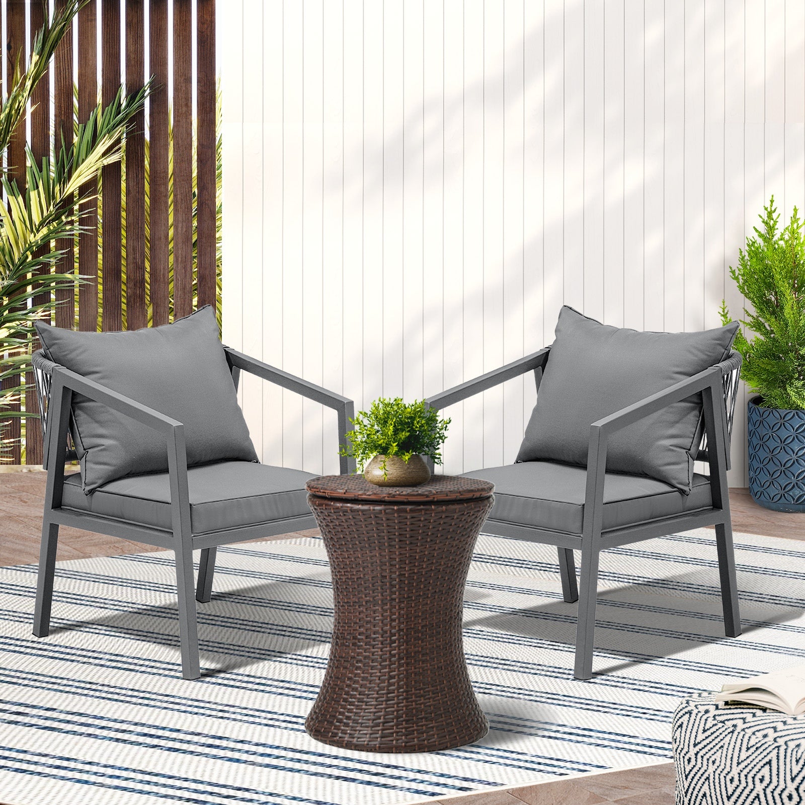 Livsip Outdoor Patio Furniture Set Ice Bucket Brown Table Bistro Setting 3pcs - Sunyee