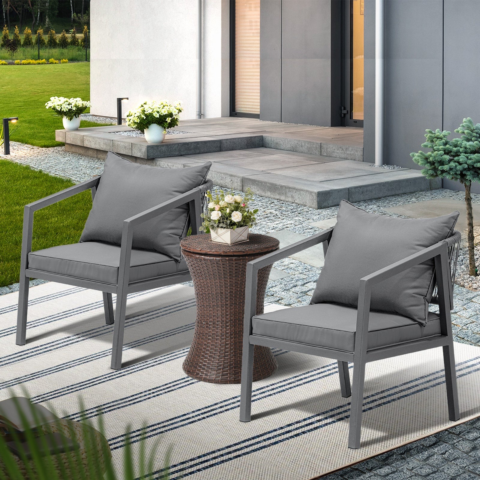 Livsip Outdoor Patio Furniture Set Ice Bucket Brown Table Bistro Setting 3pcs - Sunyee