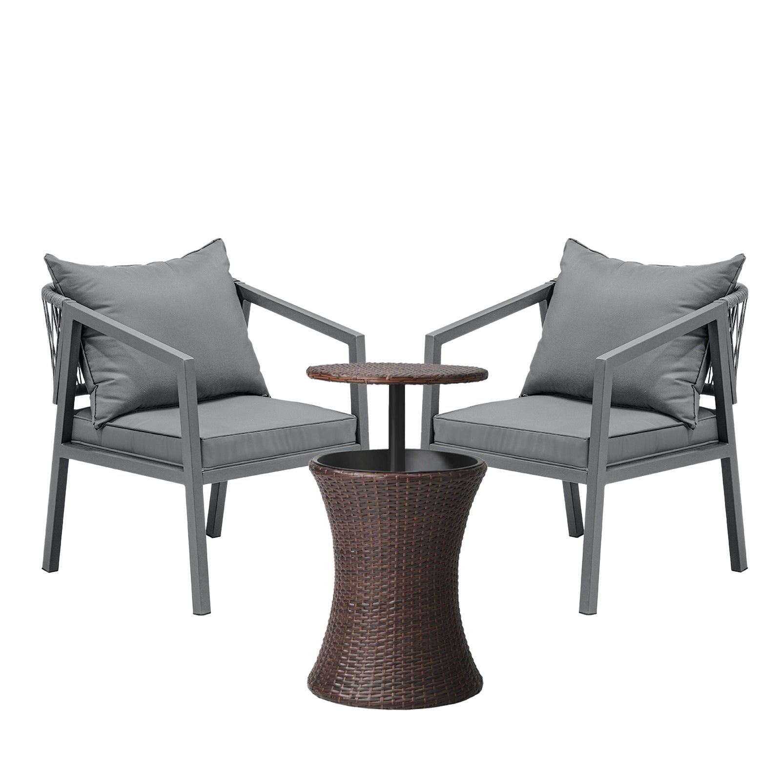 Livsip Outdoor Patio Furniture Set Ice Bucket Brown Table Bistro Setting 3pcs - Sunyee