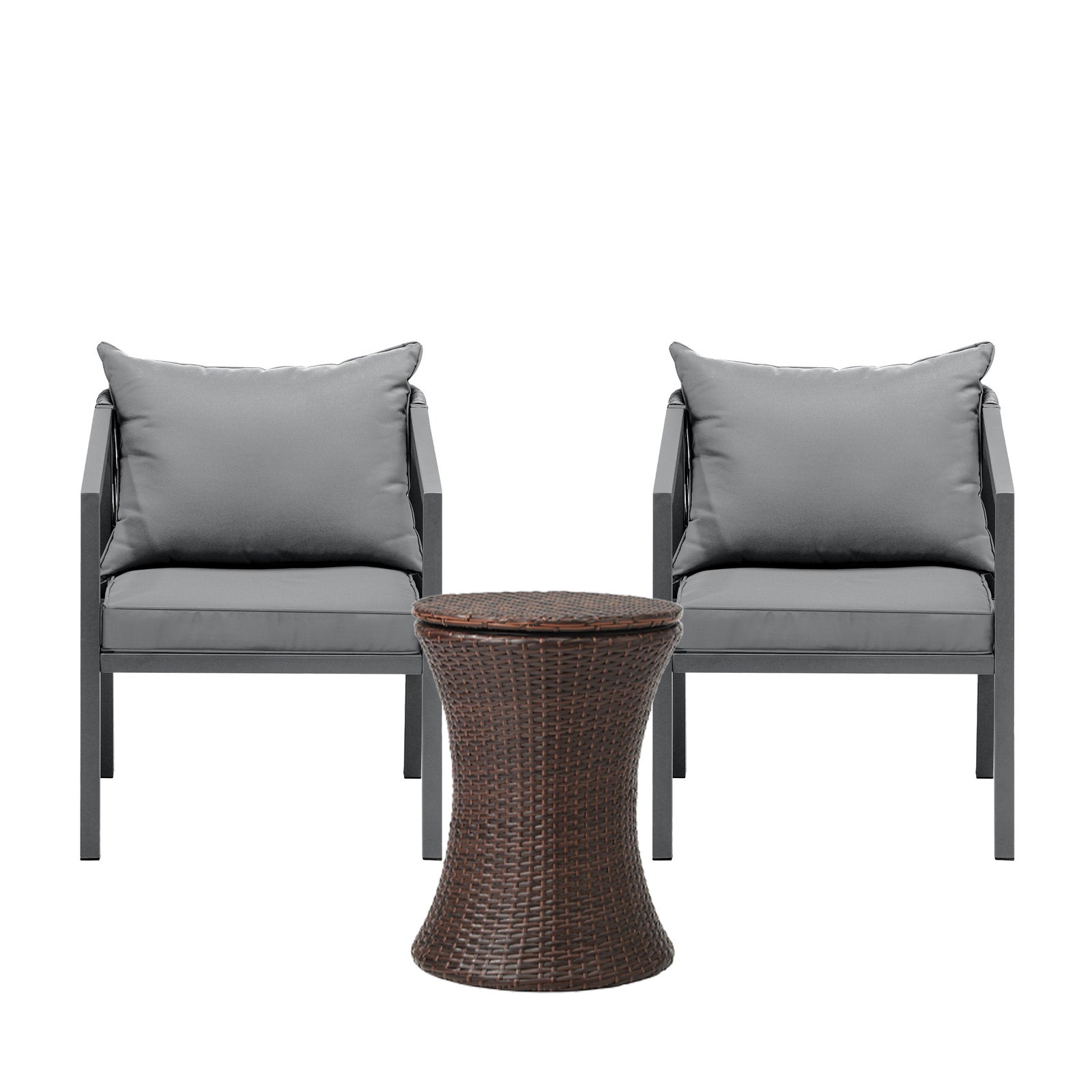 Livsip Outdoor Patio Furniture Set Ice Bucket Brown Table Bistro Setting 3pcs - Sunyee