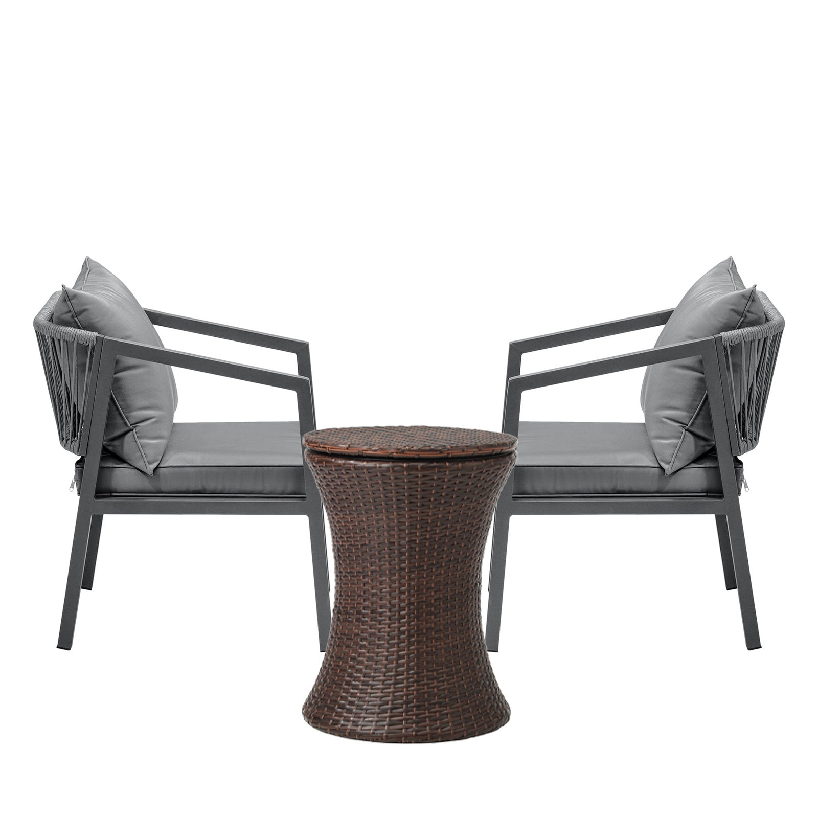 Livsip Outdoor Patio Furniture Set Ice Bucket Brown Table Bistro Setting 3pcs - Sunyee