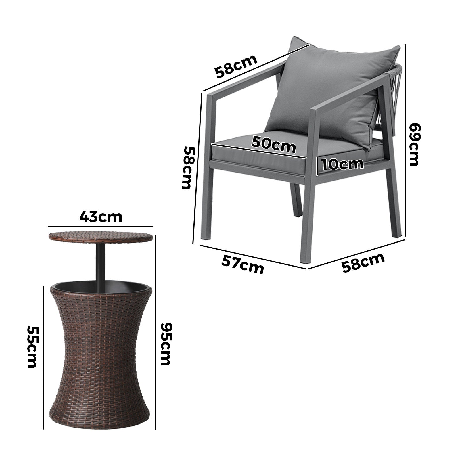 Livsip Outdoor Patio Furniture Set Ice Bucket Brown Table Bistro Setting 3pcs - Sunyee