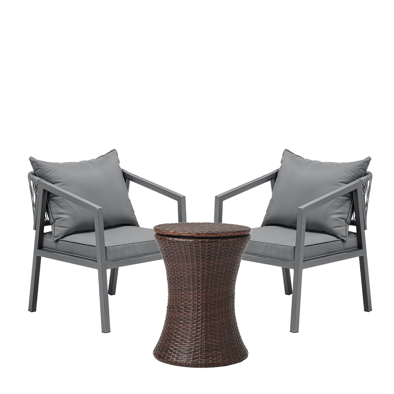Livsip Outdoor Patio Furniture Set Ice Bucket Brown Table Bistro Setting 3pcs - Sunyee