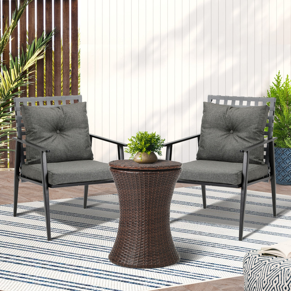 Livsip Outdoor Furniture Setting Ice Bucket Brown Table 2 Seater Bistro Set - Sunyee