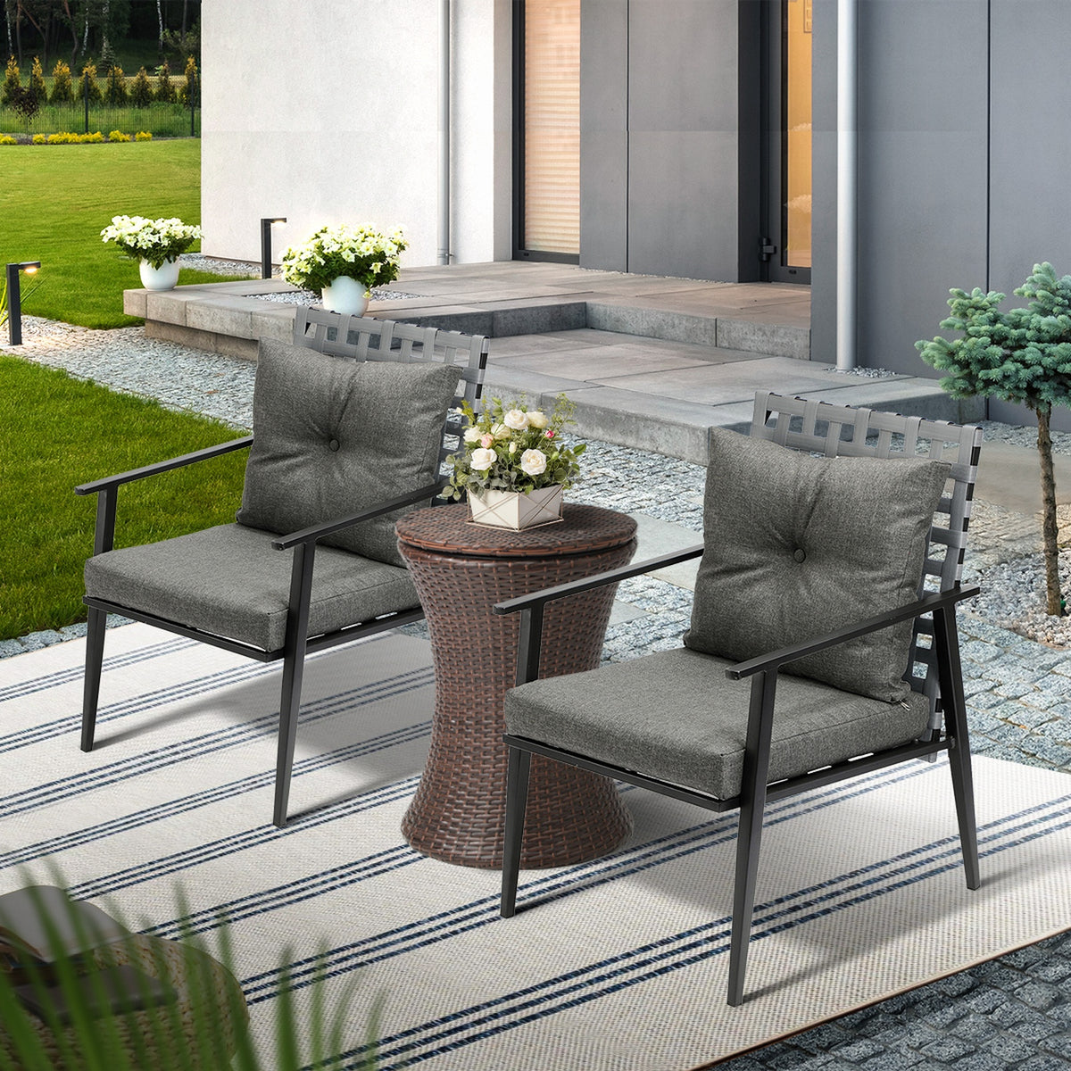 Livsip Outdoor Furniture Setting Ice Bucket Brown Table 2 Seater Bistro Set - Sunyee