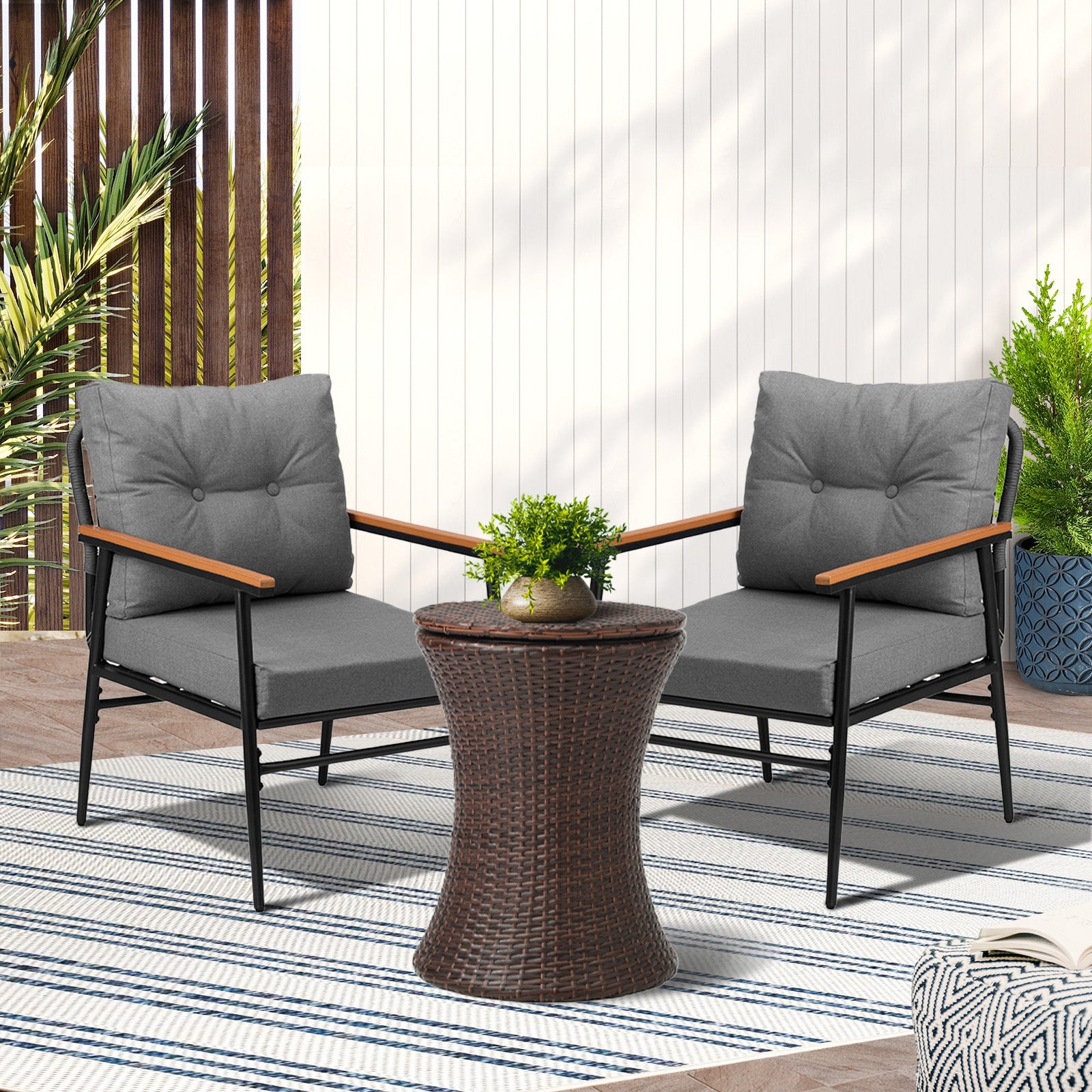 Livsip Outdoor Furniture Lounge Setting Ice Bucket Brown Table 2 Seater - Sunyee