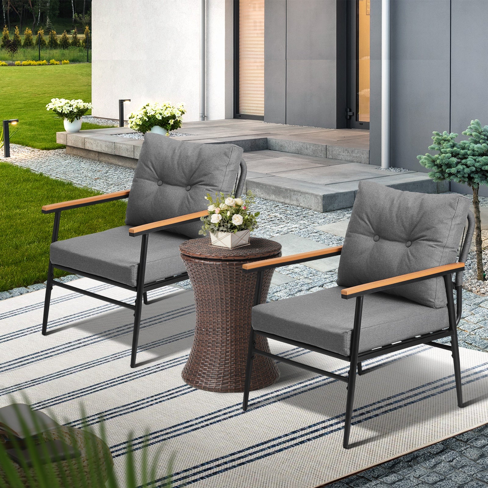 Livsip Outdoor Furniture Lounge Setting Ice Bucket Brown Table 2 Seater - Sunyee