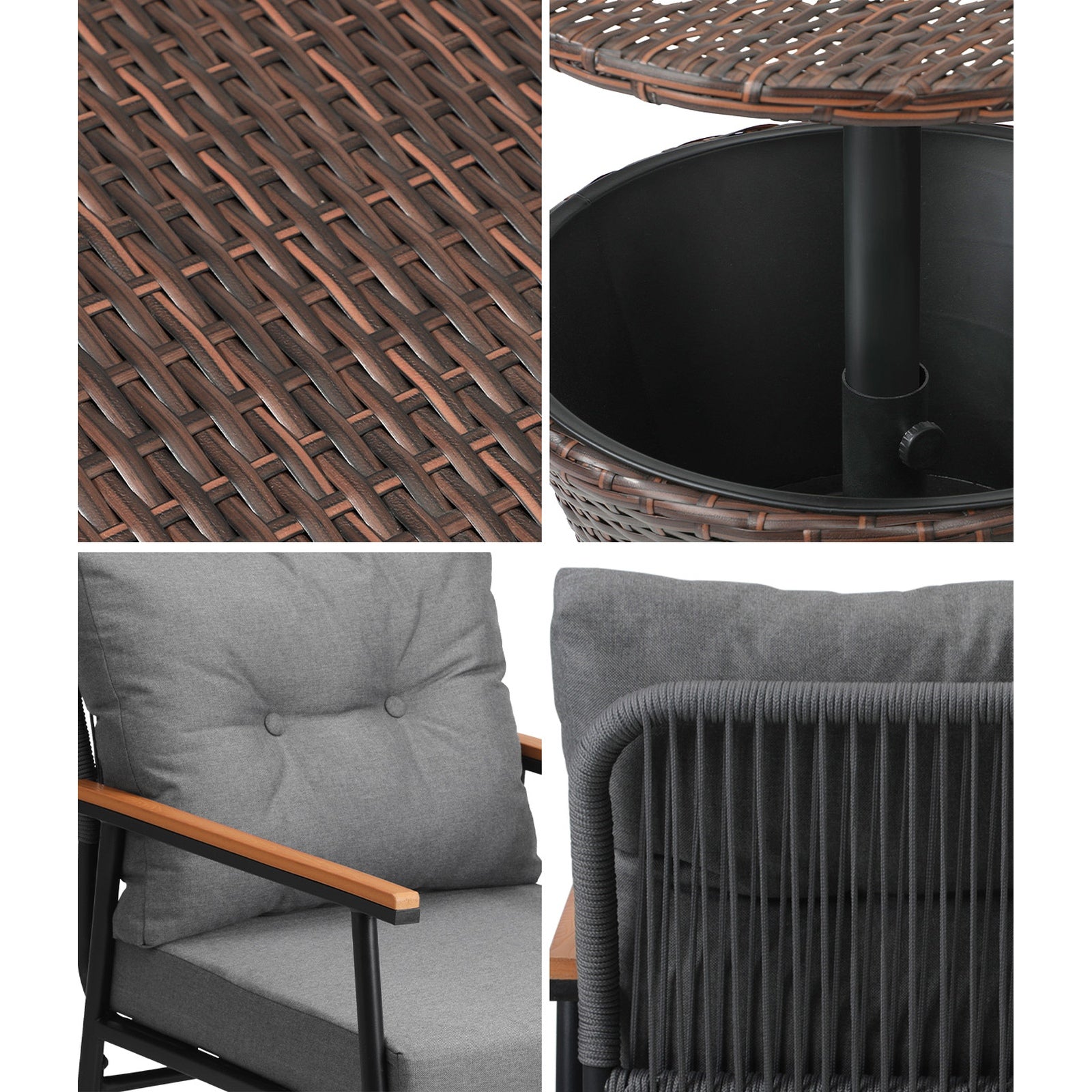 Livsip Outdoor Furniture Lounge Setting Ice Bucket Brown Table 2 Seater - Sunyee