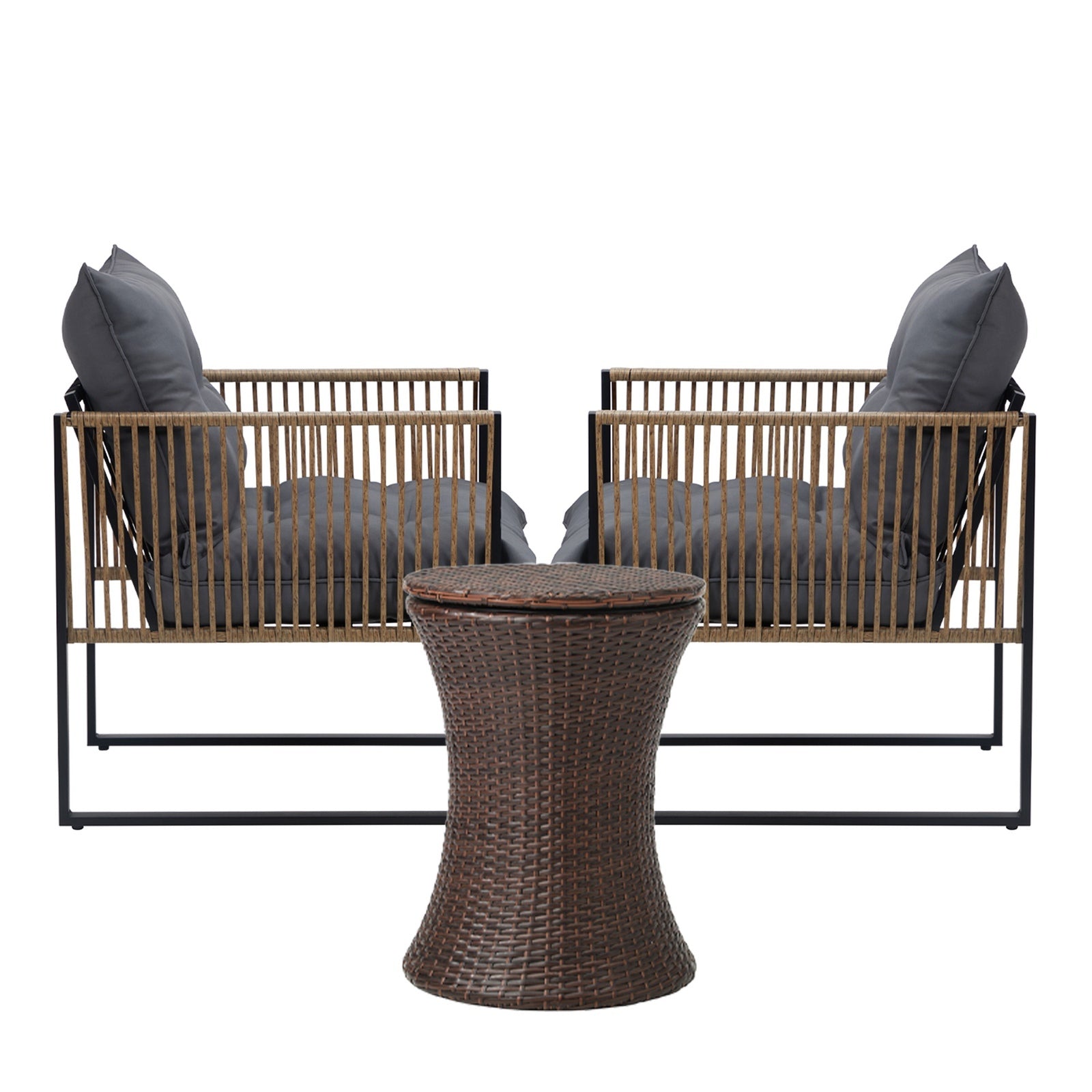 Livsip Outdoor Patio Set Ice Bucket Brown Table Rattan Bistro Setting 3pcs - Sunyee