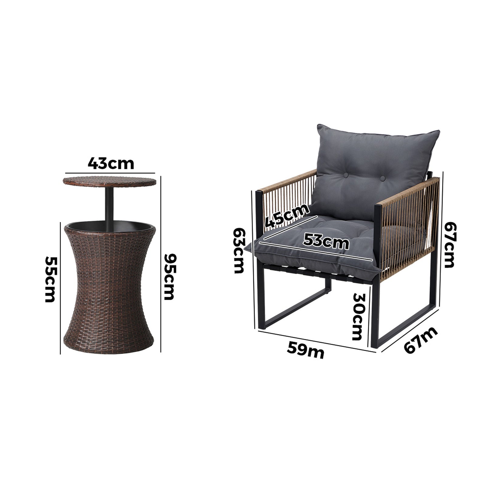 Livsip Outdoor Patio Set Ice Bucket Brown Table Rattan Bistro Setting 3pcs - Sunyee