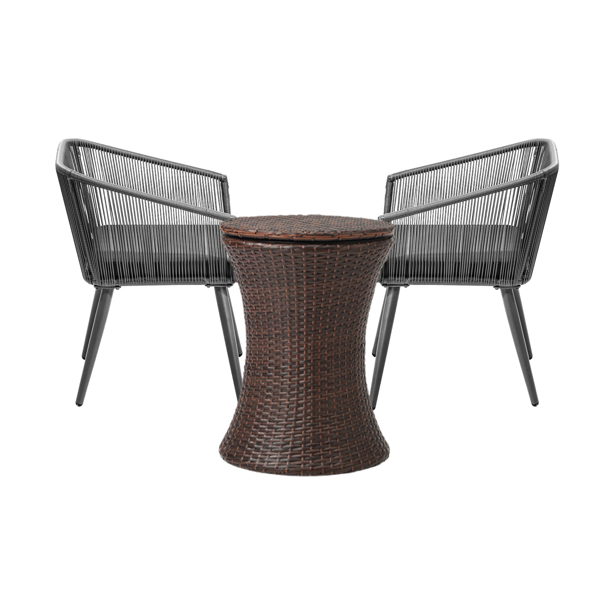 Livsip 3PCS Outdoor Furniture Lounge Setting Ice Bucket Brown Adjustable Table - Sunyee