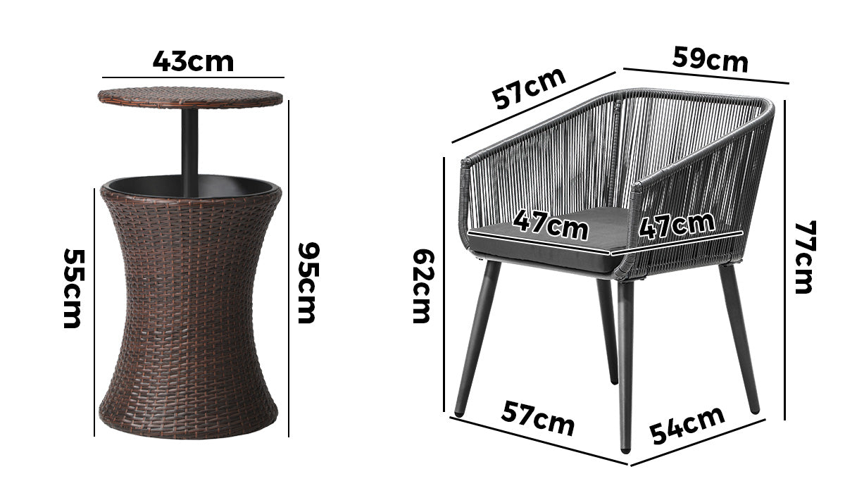 Livsip 3PCS Outdoor Furniture Lounge Setting Ice Bucket Brown Adjustable Table - Sunyee