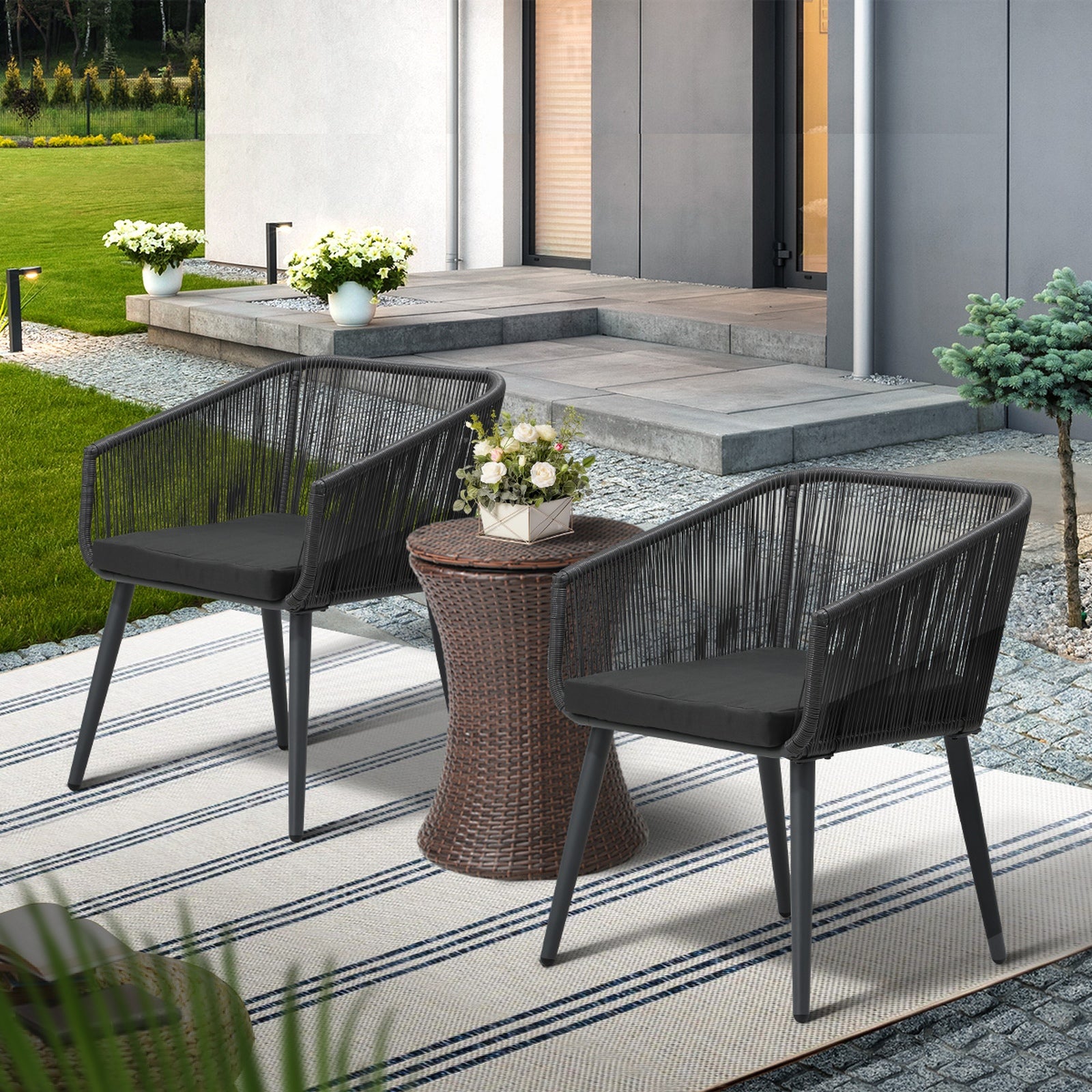 Livsip 3PCS Outdoor Furniture Lounge Setting Ice Bucket Brown Adjustable Table - Sunyee