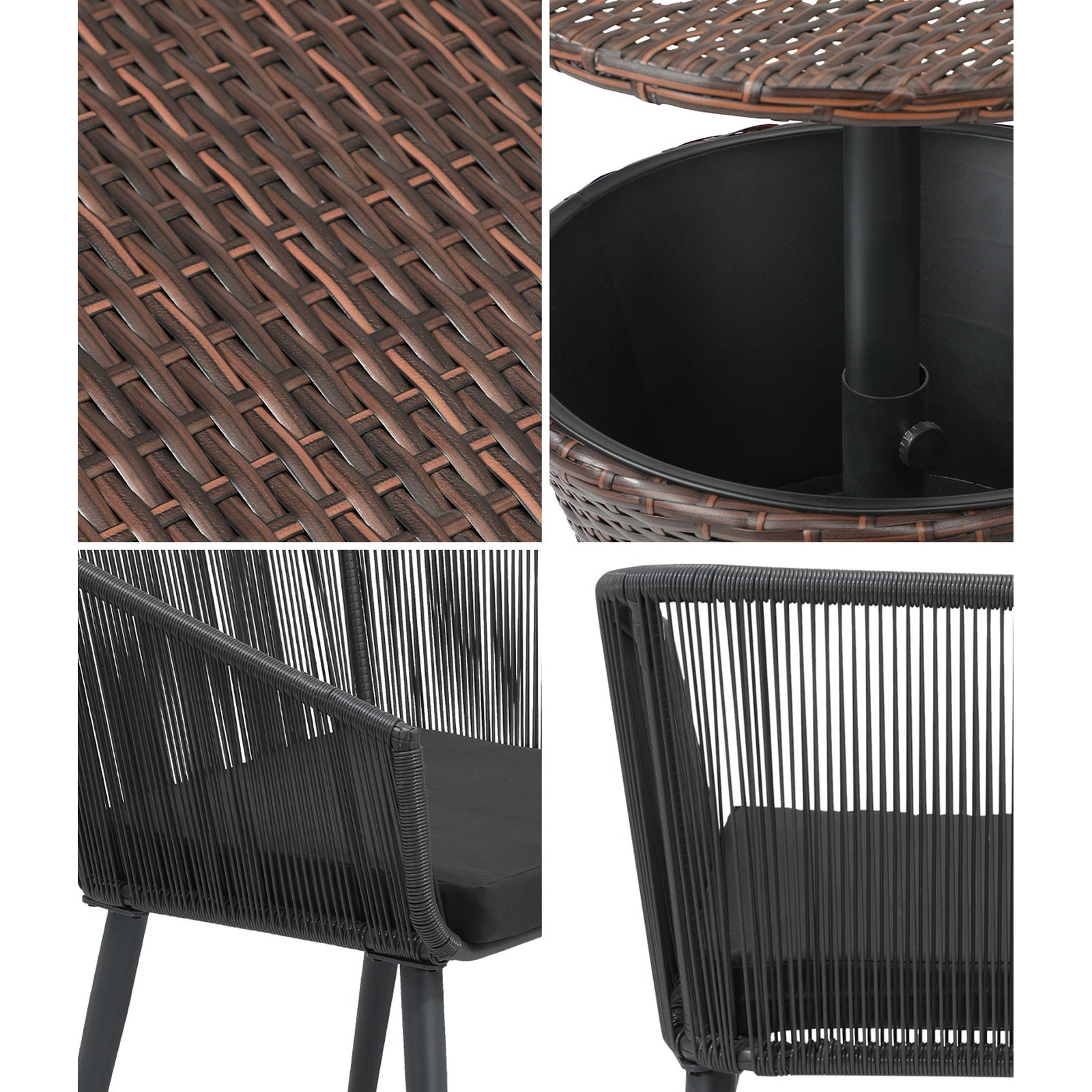 Livsip 3PCS Outdoor Furniture Lounge Setting Ice Bucket Brown Adjustable Table - Sunyee