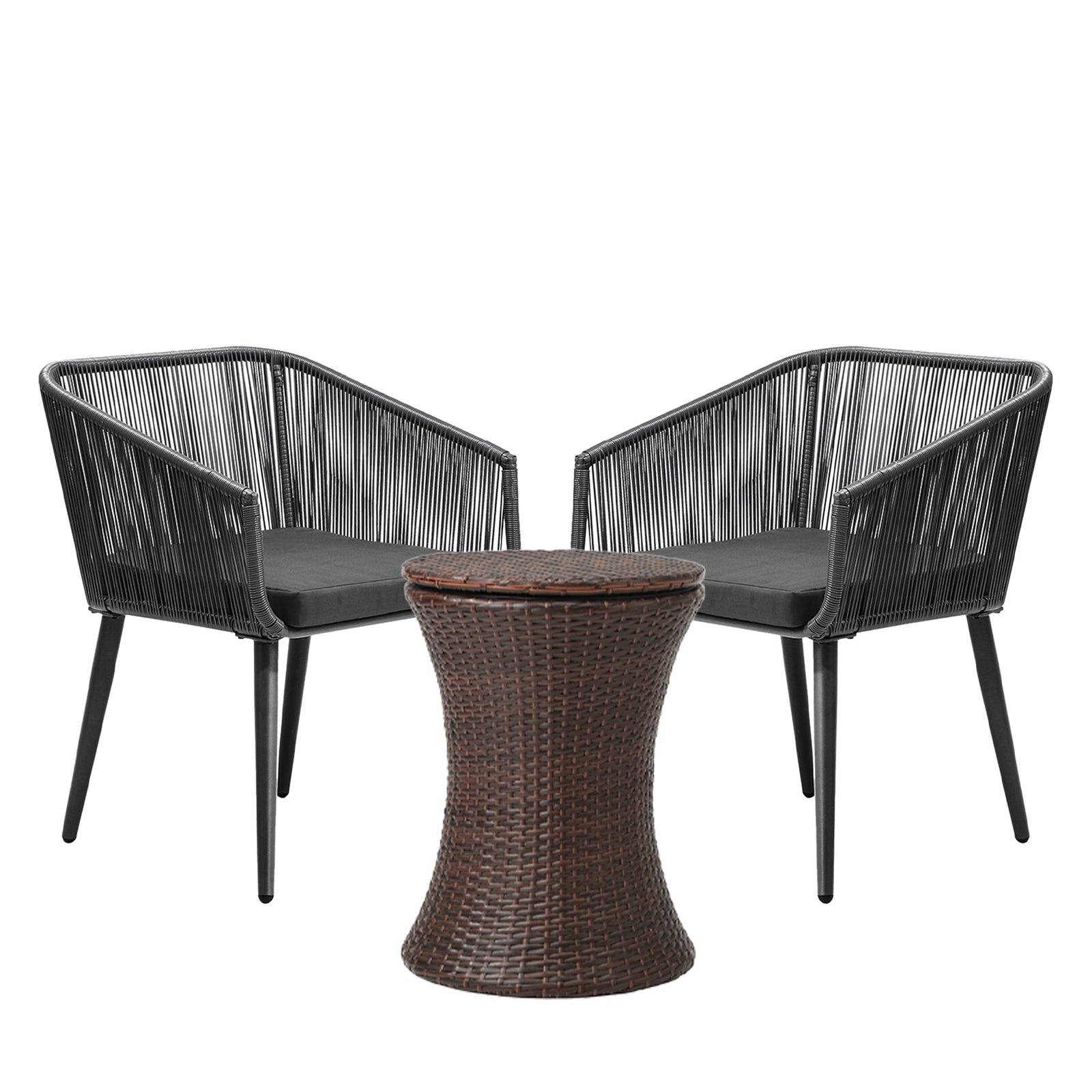 Livsip 3PCS Outdoor Furniture Lounge Setting Ice Bucket Brown Adjustable Table - Sunyee