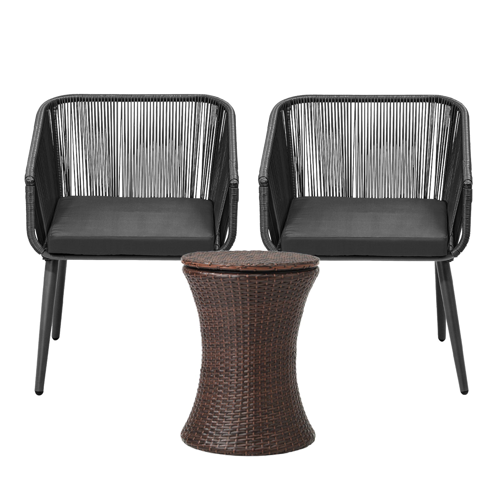 Livsip 3PCS Outdoor Furniture Lounge Setting Ice Bucket Brown Adjustable Table - Sunyee