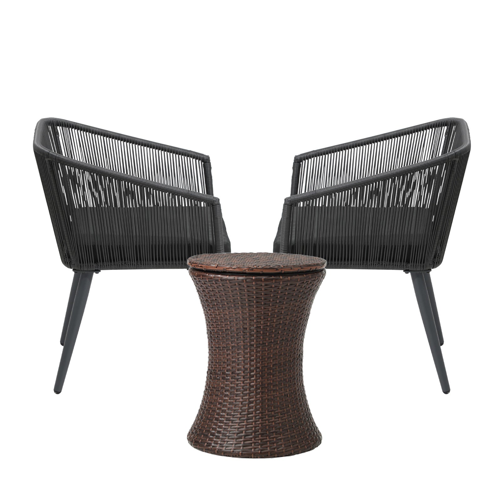 Livsip 3PCS Outdoor Furniture Lounge Setting Ice Bucket Brown Adjustable Table - Sunyee