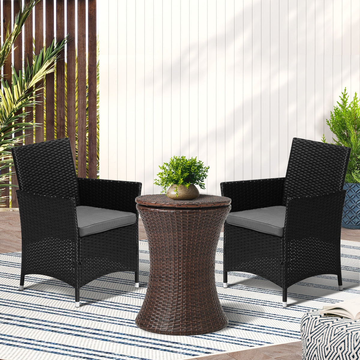 Livsip Outdoor Patio Set Ice Bucket Table Brown Bistro Setting 3pcs - Sunyee