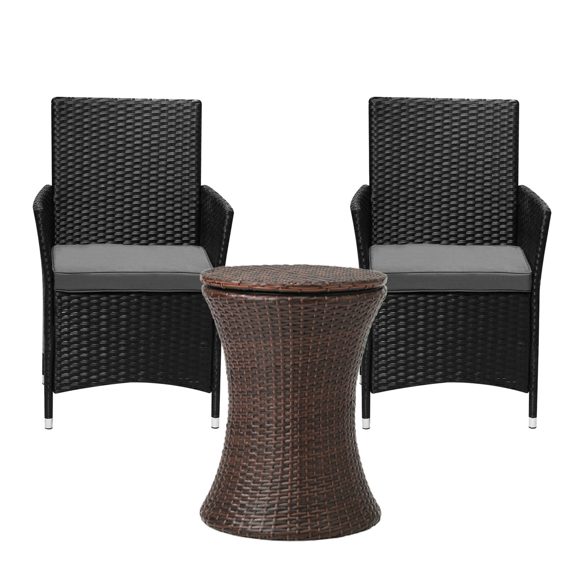 Livsip Outdoor Patio Set Ice Bucket Table Brown Bistro Setting 3pcs - Sunyee