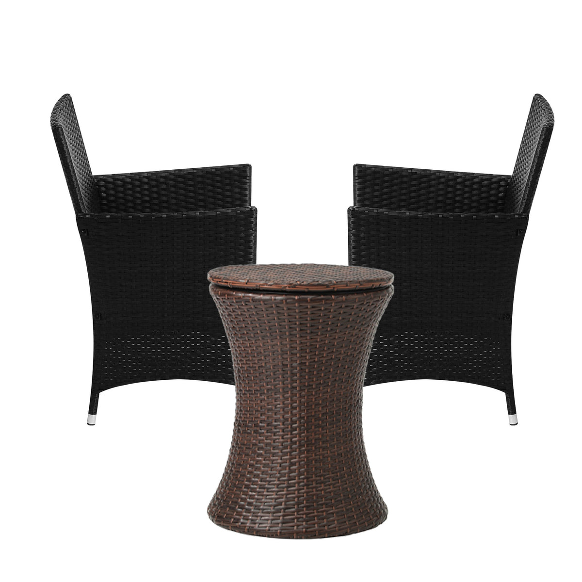 Livsip Outdoor Patio Set Ice Bucket Table Brown Bistro Setting 3pcs - Sunyee