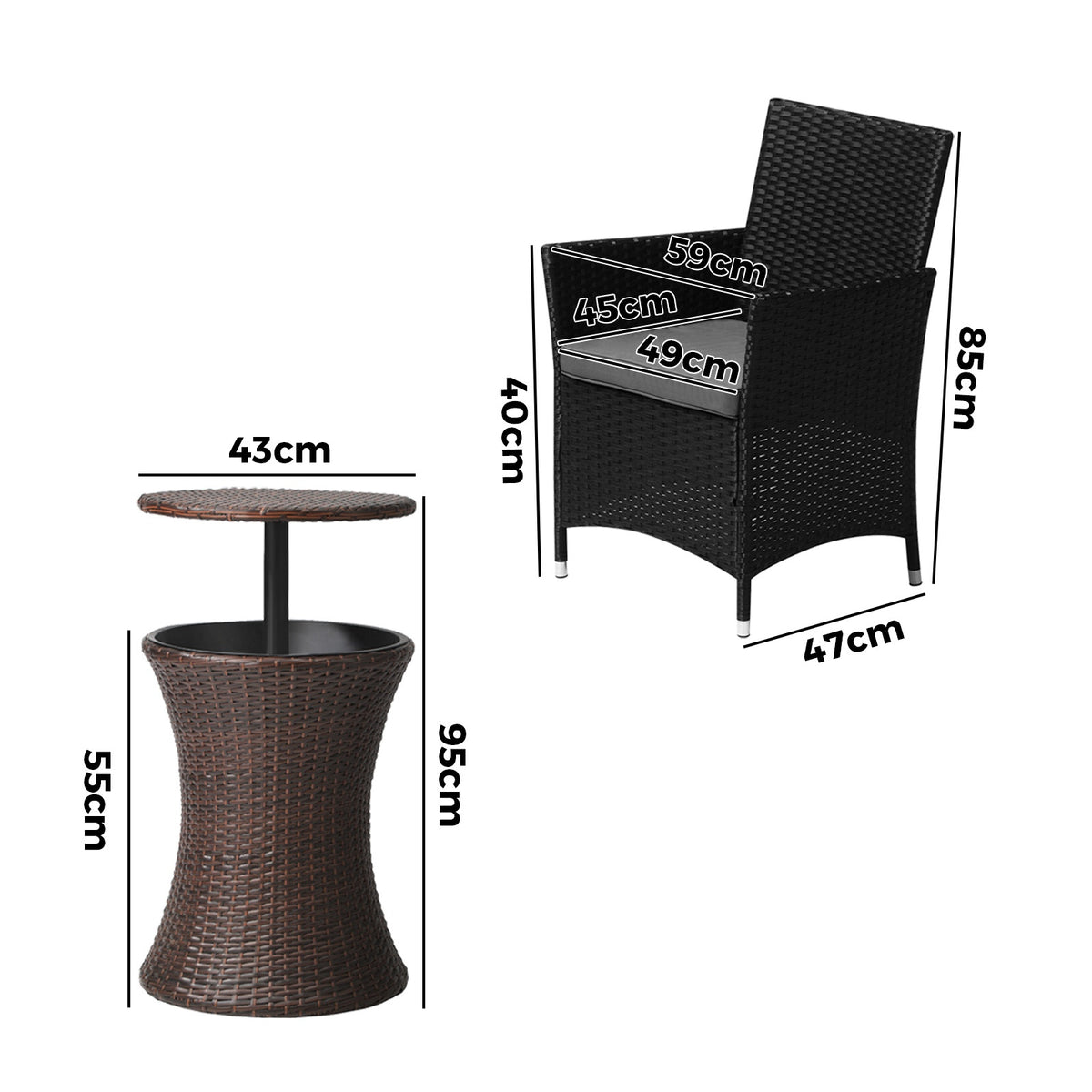 Livsip Outdoor Patio Set Ice Bucket Table Brown Bistro Setting 3pcs - Sunyee