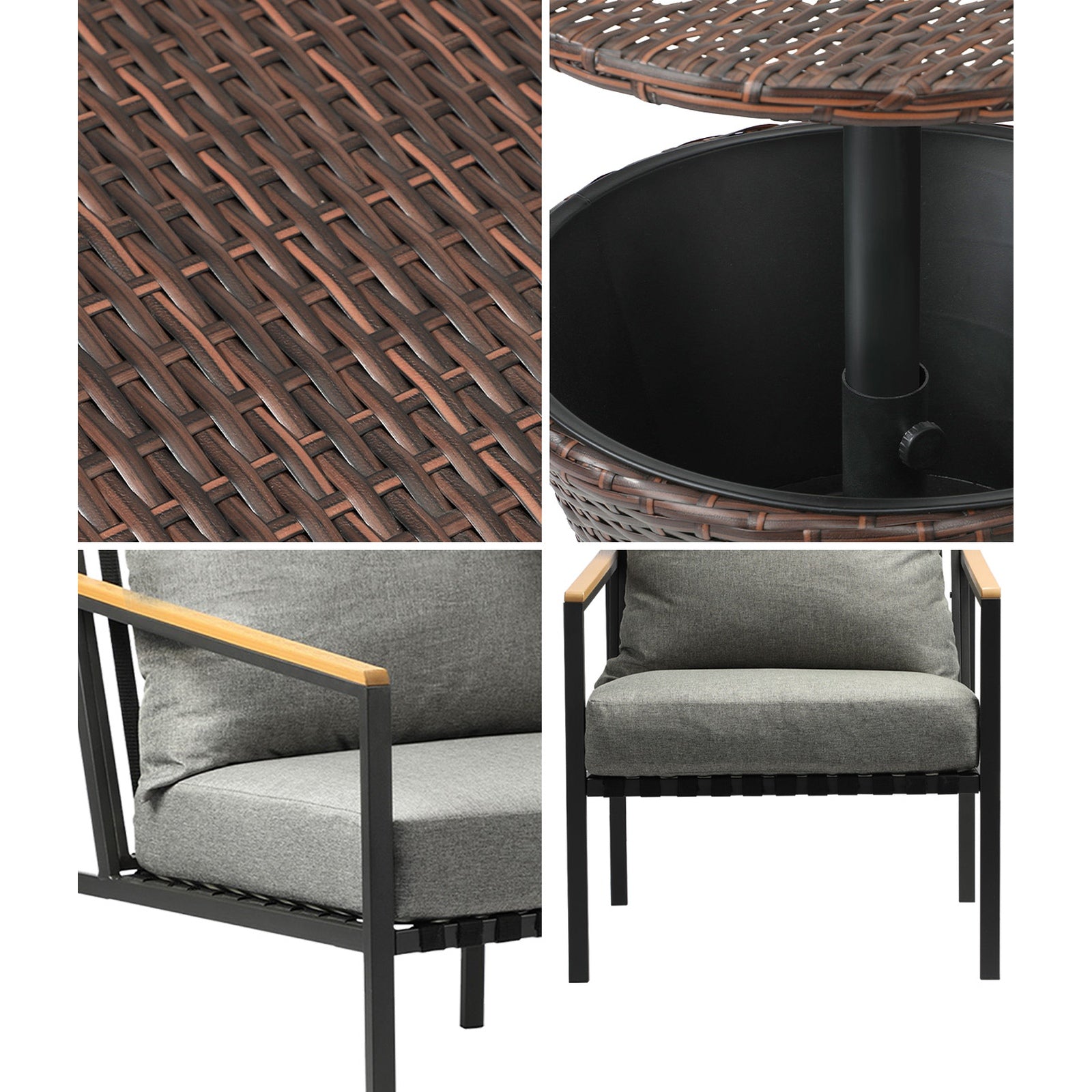 Livsip Outdoor Patio Set Ice Bucket Brown Table Sofa Setting 3pcs - Sunyee