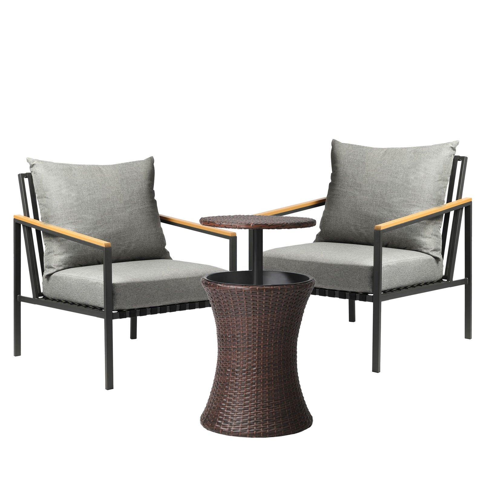 Livsip Outdoor Patio Set Ice Bucket Brown Table Sofa Setting 3pcs - Sunyee