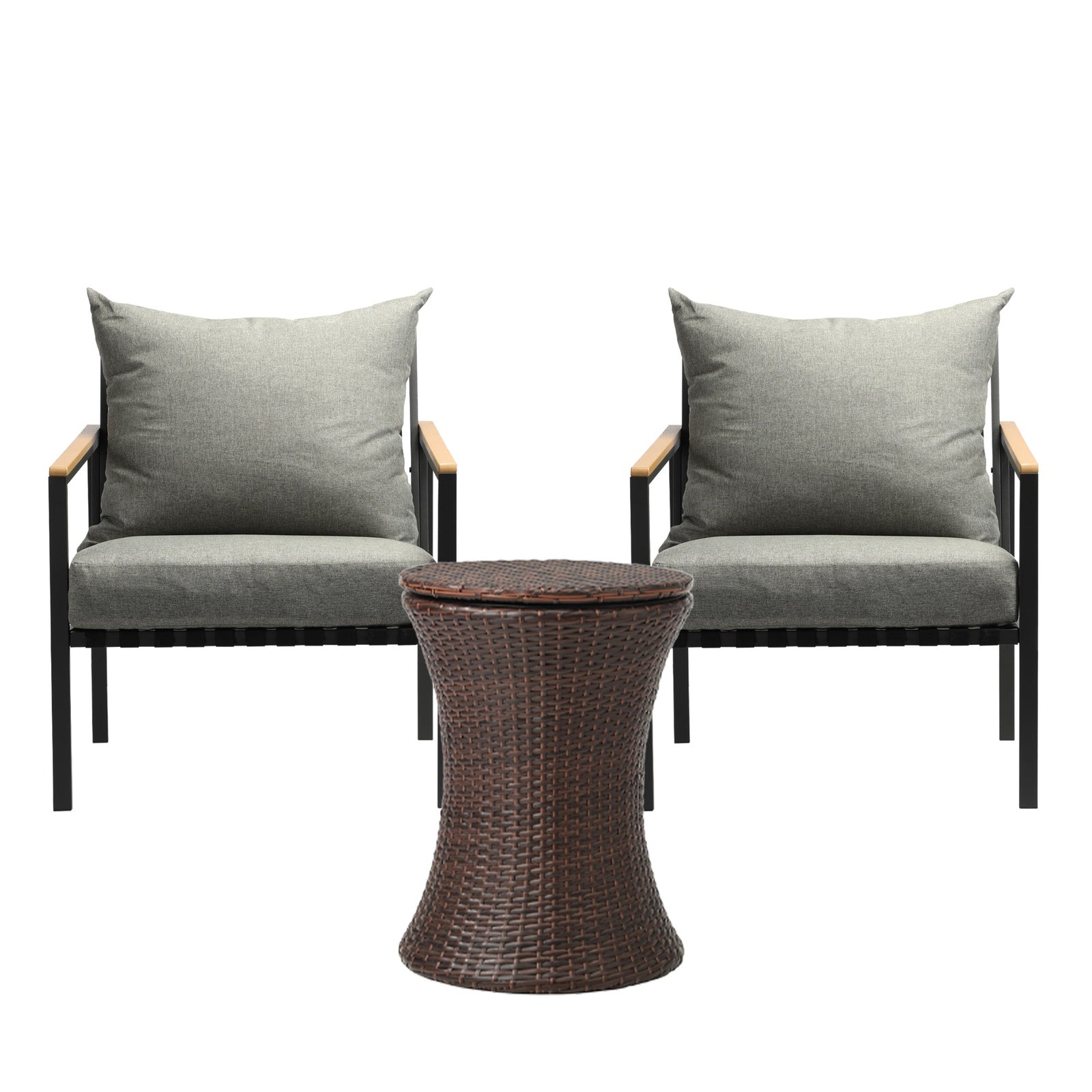 Livsip Outdoor Patio Set Ice Bucket Brown Table Sofa Setting 3pcs - Sunyee