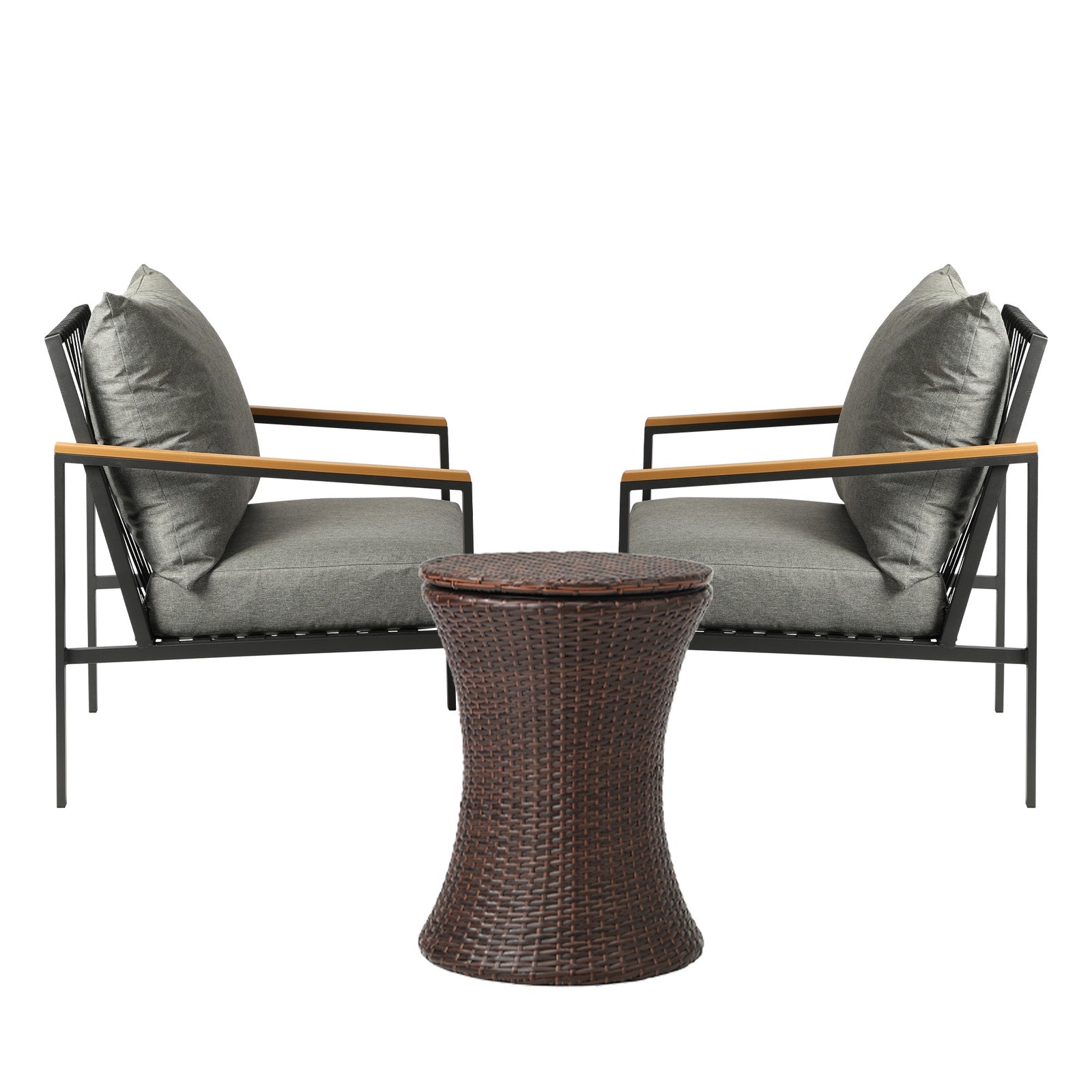 Livsip Outdoor Patio Set Ice Bucket Brown Table Sofa Setting 3pcs - Sunyee