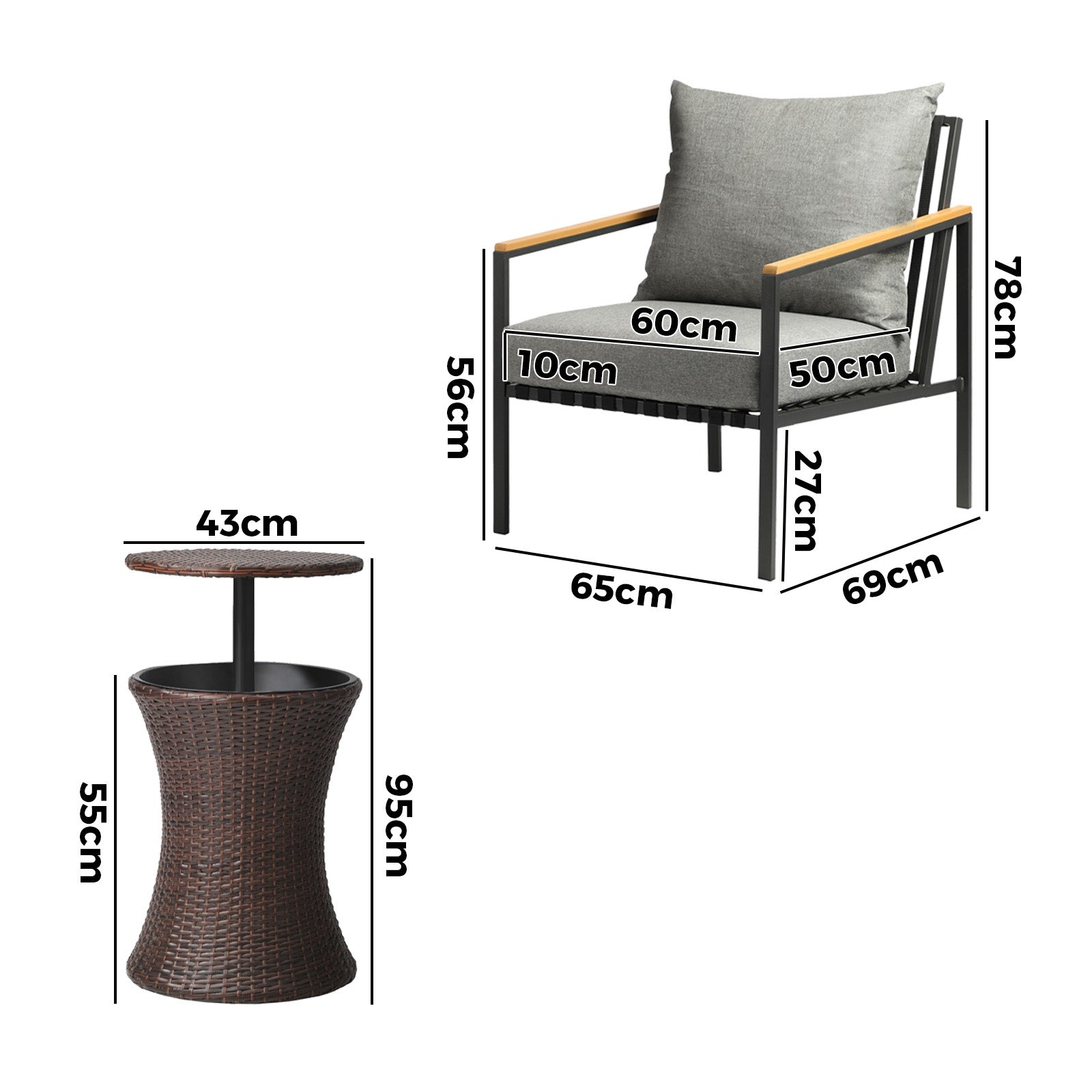 Livsip Outdoor Patio Set Ice Bucket Brown Table Sofa Setting 3pcs - Sunyee
