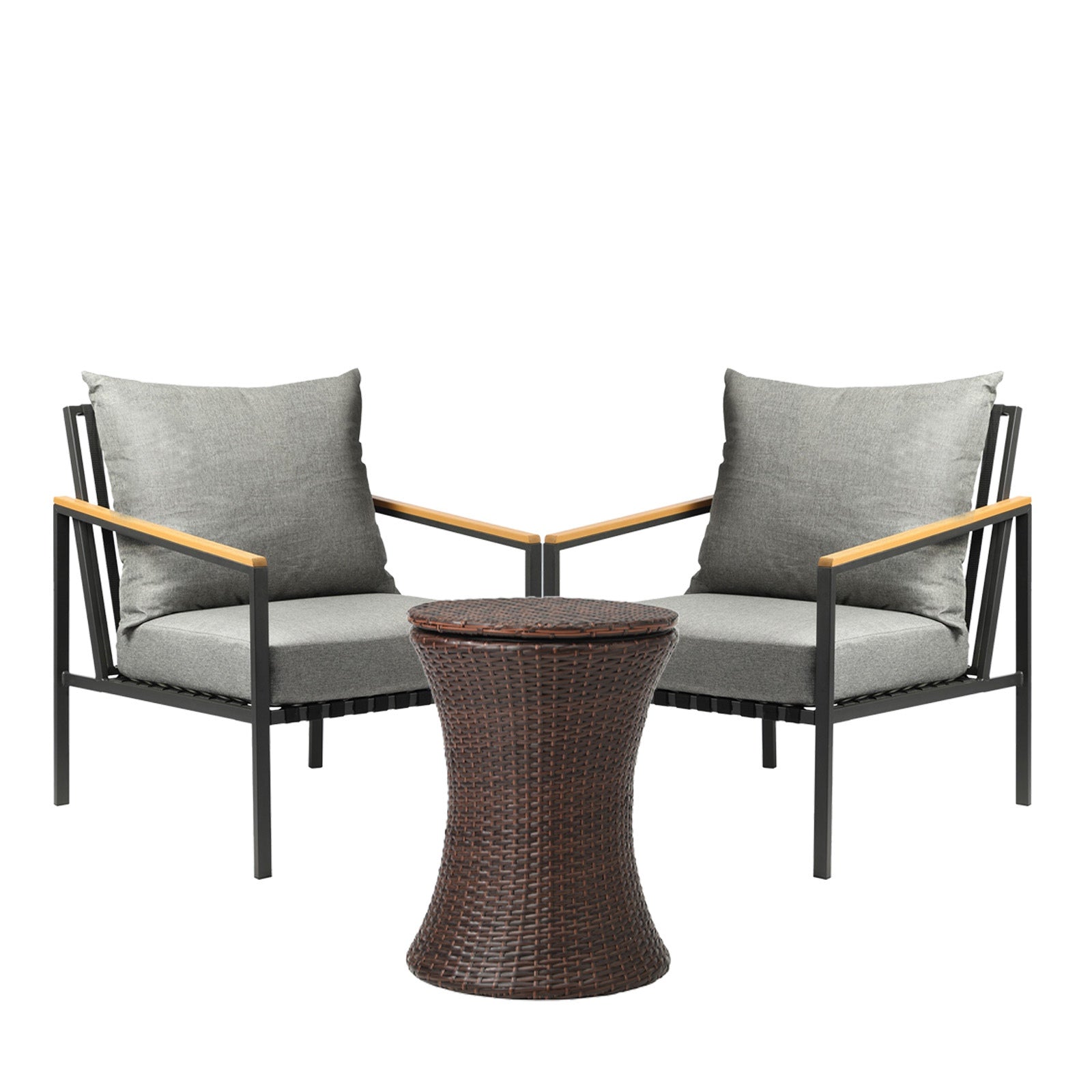 Livsip Outdoor Patio Set Ice Bucket Brown Table Sofa Setting 3pcs - Sunyee