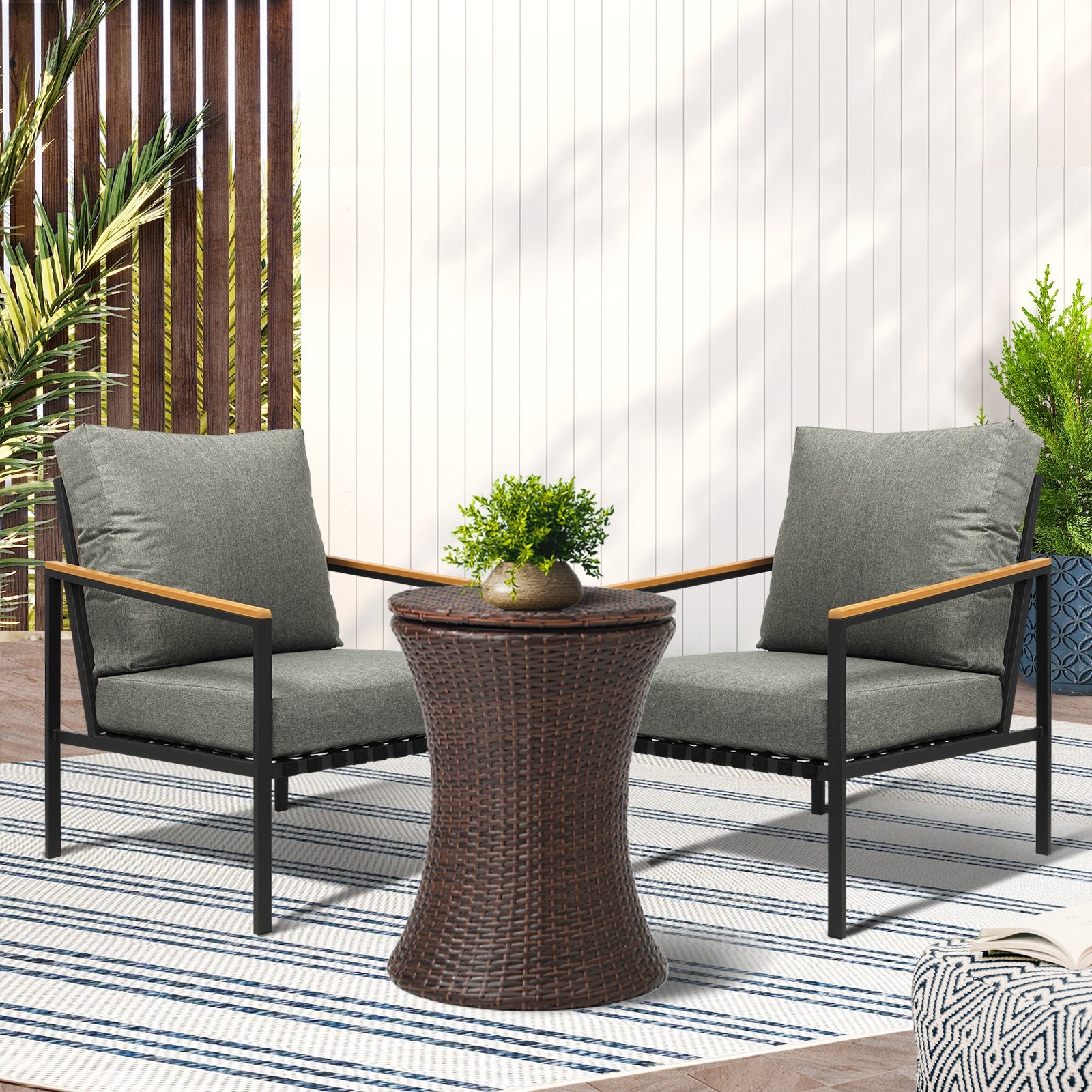 Livsip Outdoor Patio Set Ice Bucket Brown Adjustable Table Sofa Setting 3pcs - Sunyee