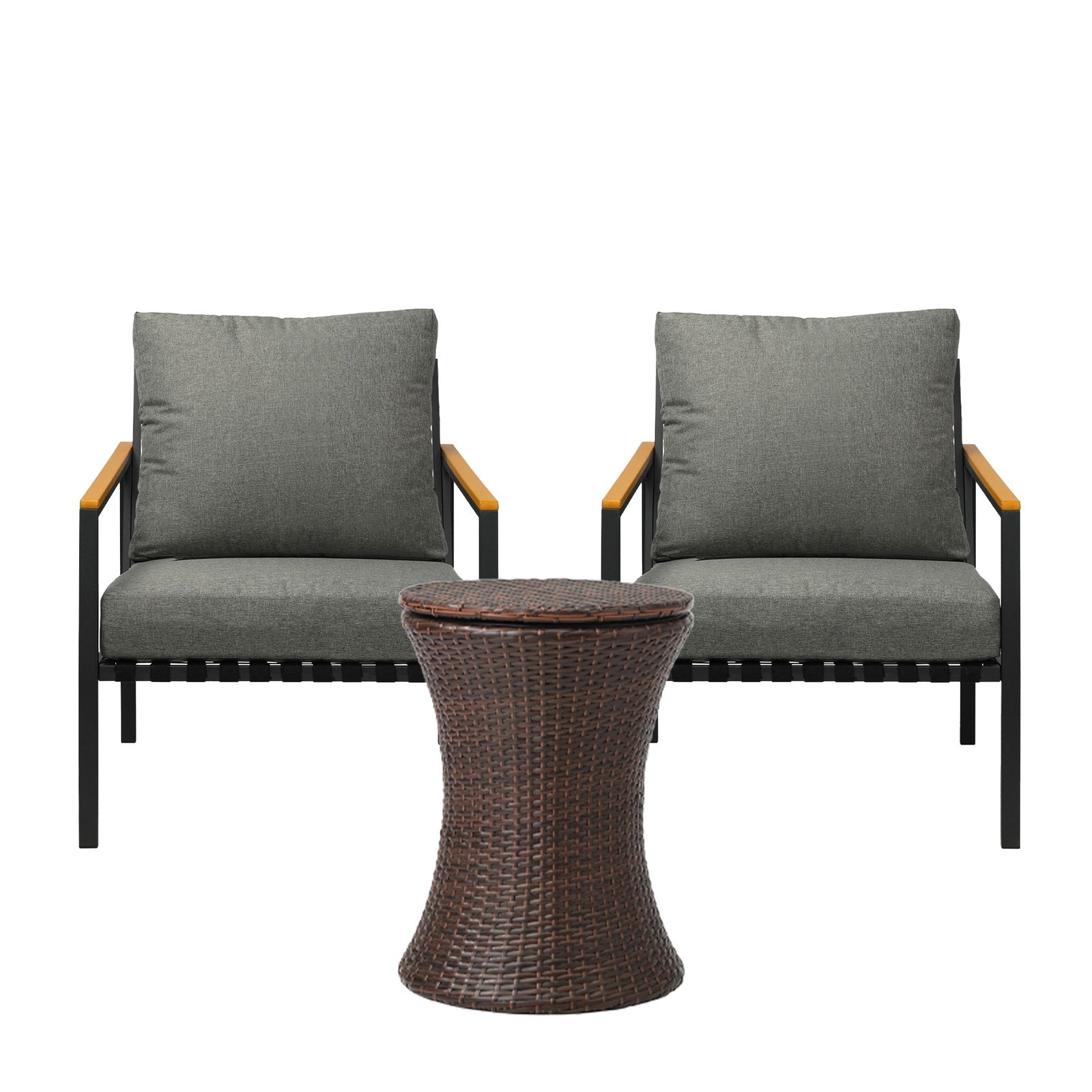 Livsip Outdoor Patio Set Ice Bucket Brown Adjustable Table Sofa Setting 3pcs - Sunyee