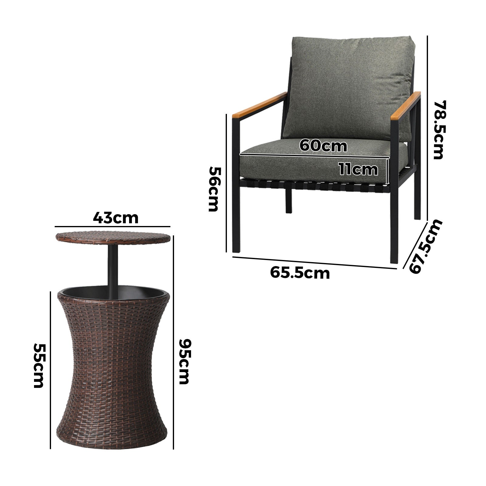 Livsip Outdoor Patio Set Ice Bucket Brown Adjustable Table Sofa Setting 3pcs - Sunyee