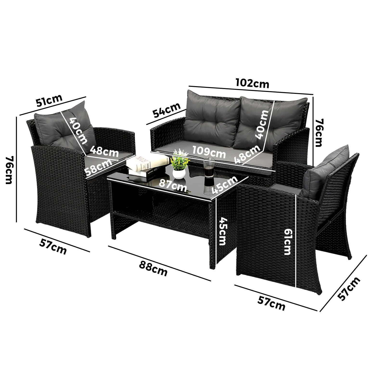 Livsip Outdoor Furniture Lounge Setting Wicker Sofa Chair Table Garden Patio Set - Sunyee