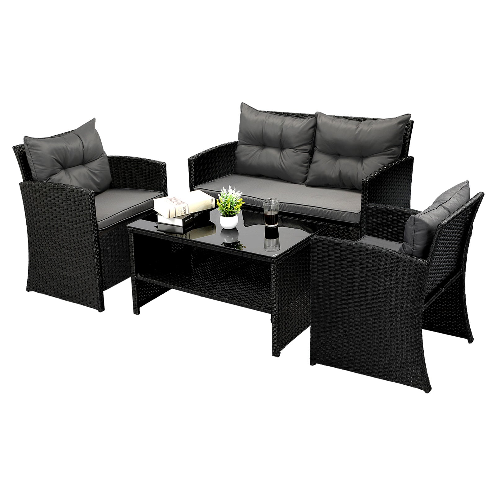 Livsip Outdoor Furniture Lounge Setting Wicker Sofa Chair Table Garden Patio Set - Sunyee