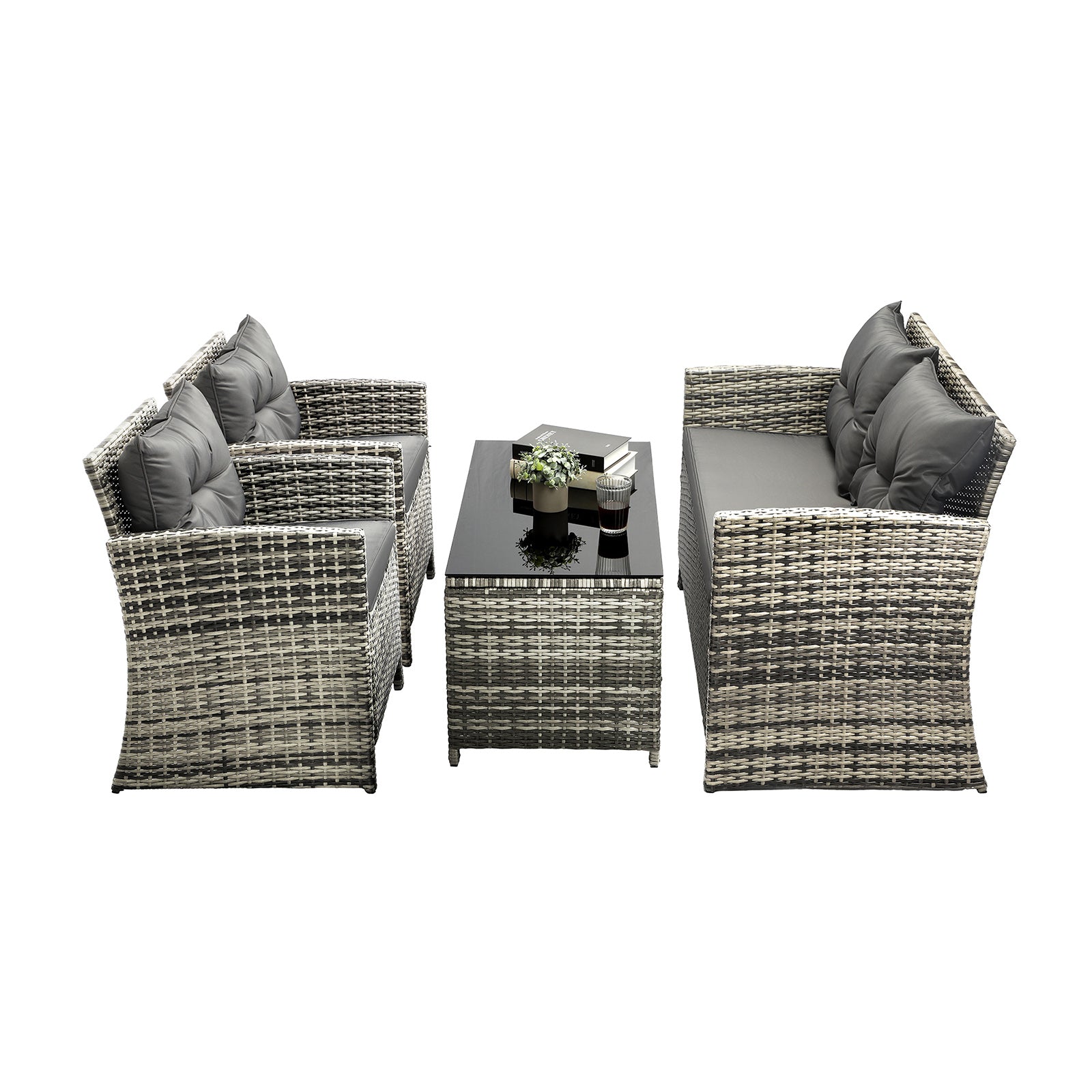 Livsip Outdoor Sofa Set Patio Furniture Wicker Table Chair Garden Lounge 4Piece - Sunyee