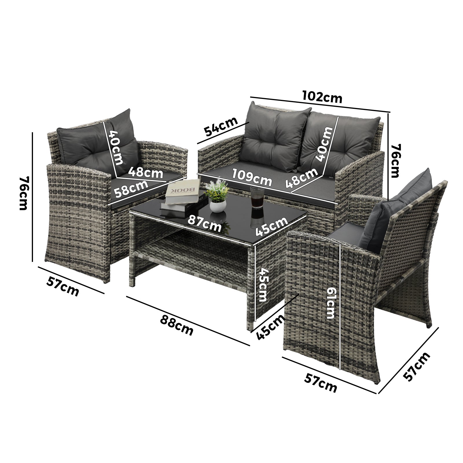 Livsip Outdoor Sofa Set Patio Furniture Wicker Table Chair Garden Lounge 4Piece - Sunyee