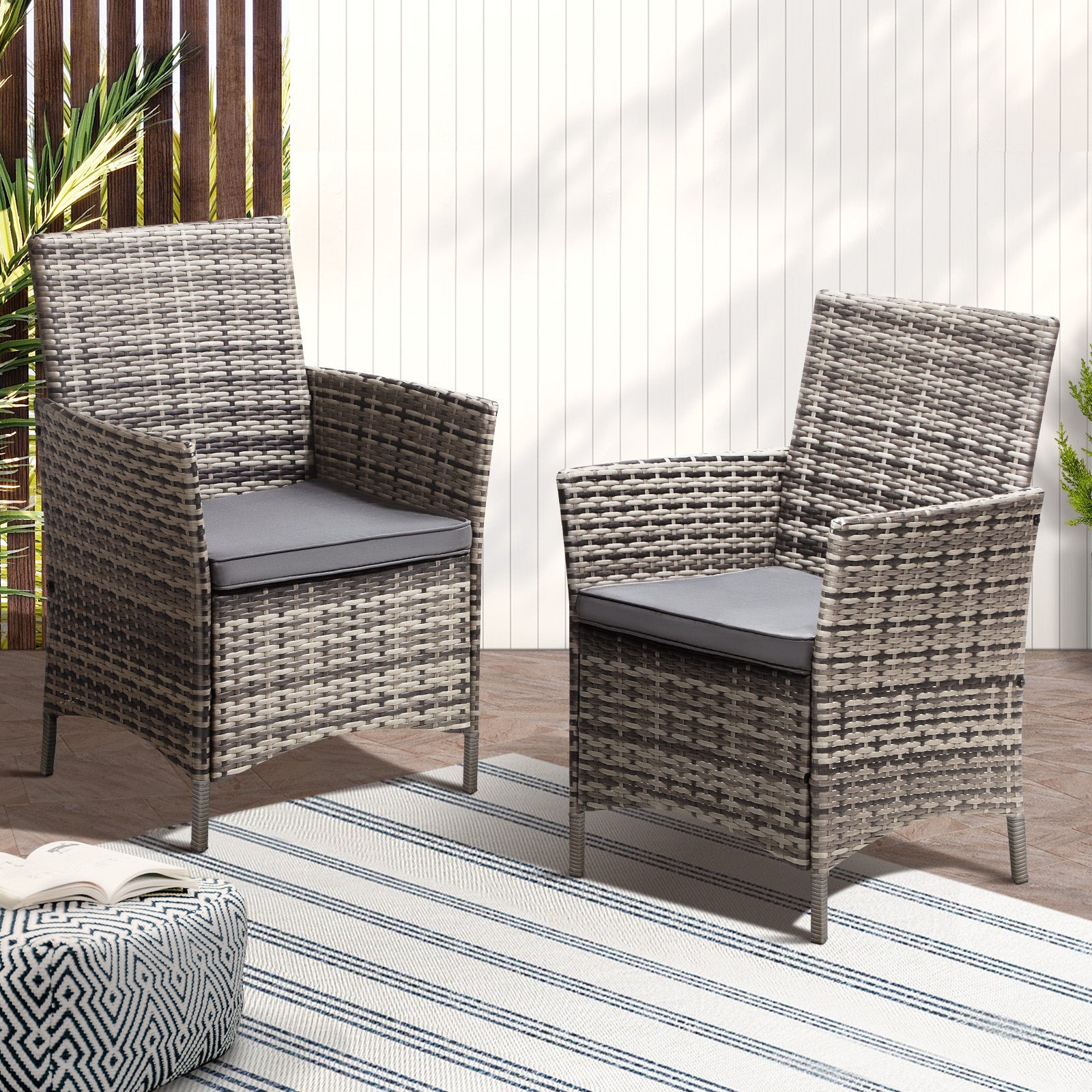 Livsip 2X Outdoor Dining Chairs Rattan Outdoor Patio Chairs Furniture Grey - Sunyee