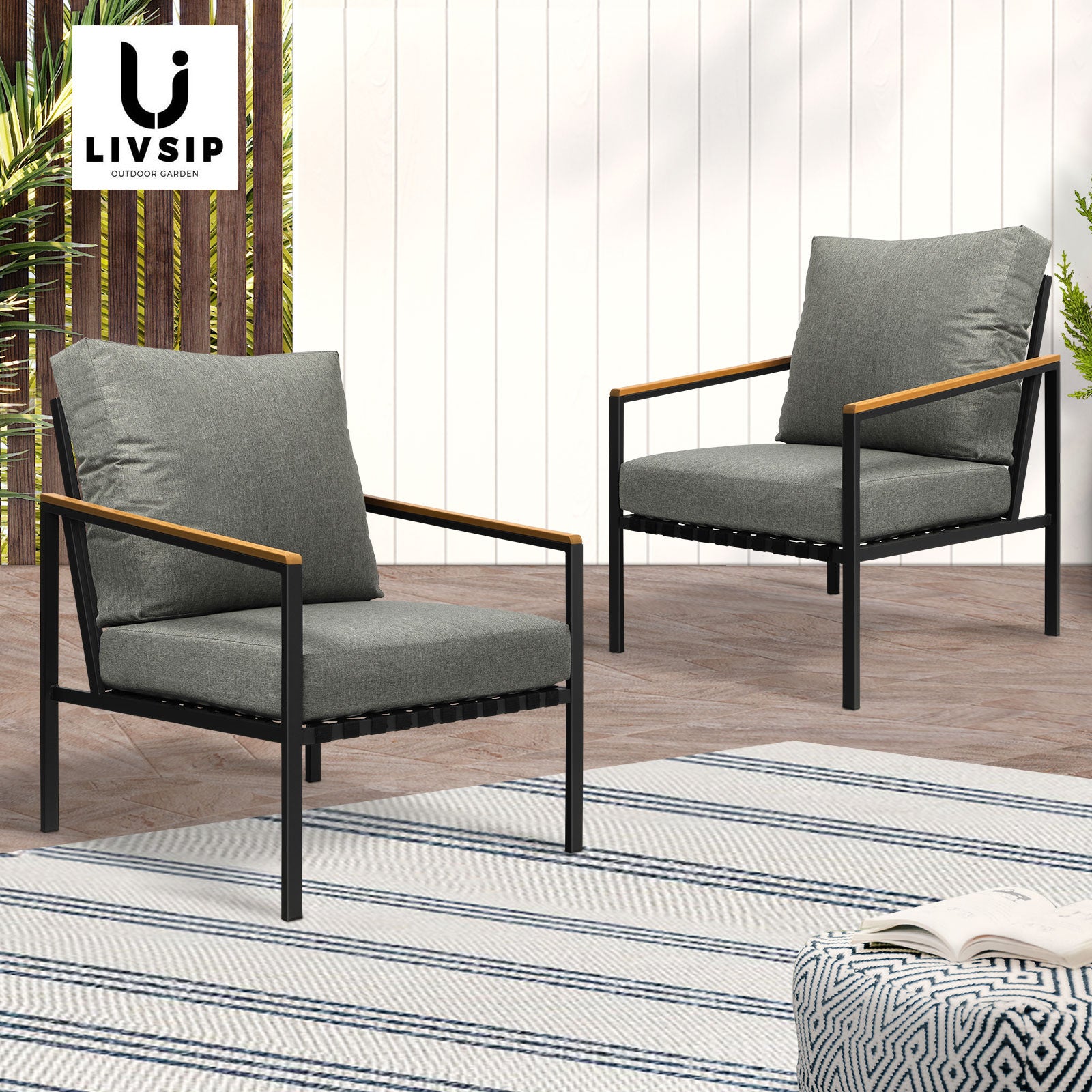 Livsip Outdoor Lounge Dining Chairs Patio Furniture Lounge Setting Set of 2 - Sunyee