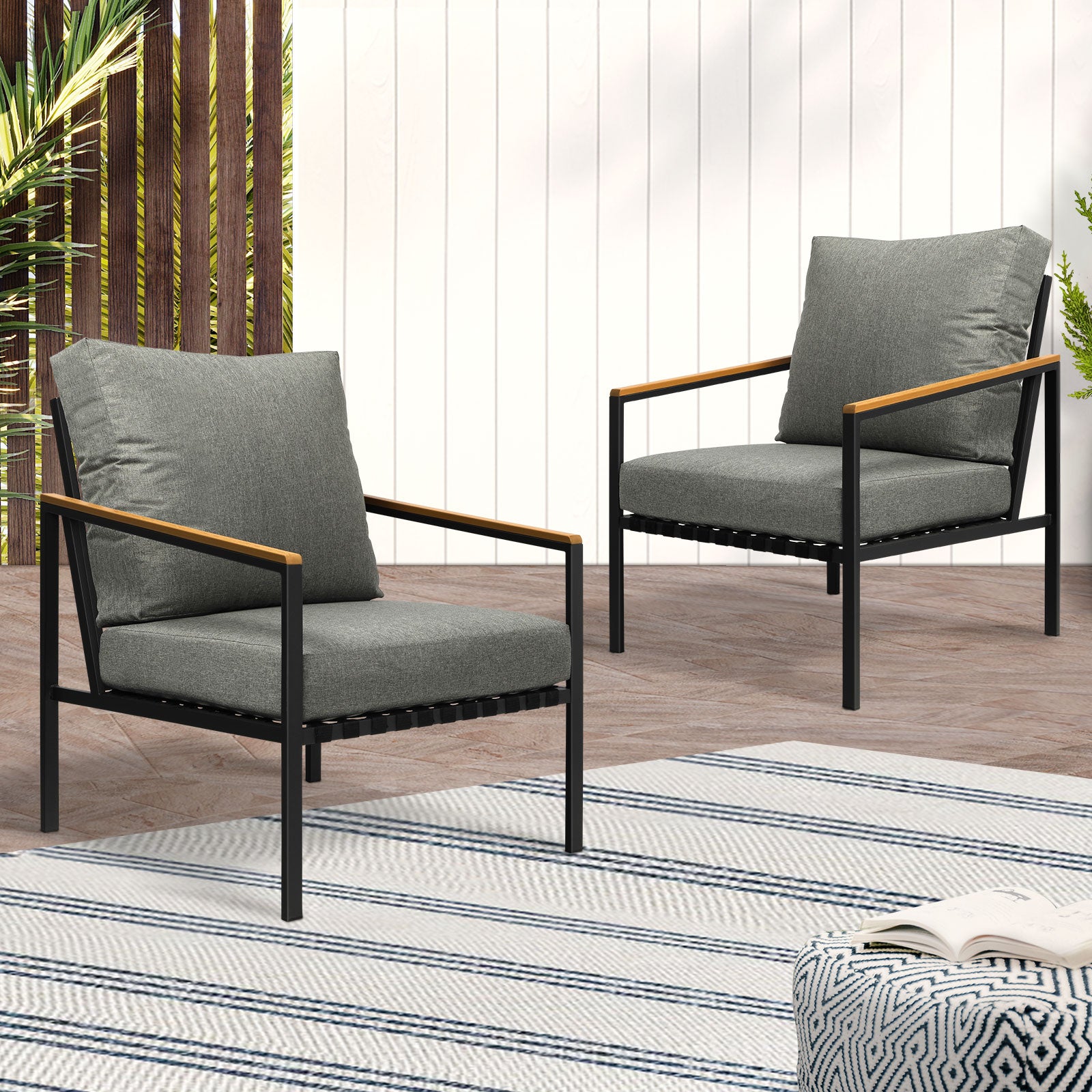 Livsip Outdoor Lounge Dining Chairs Patio Furniture Lounge Setting Set of 2 - Sunyee