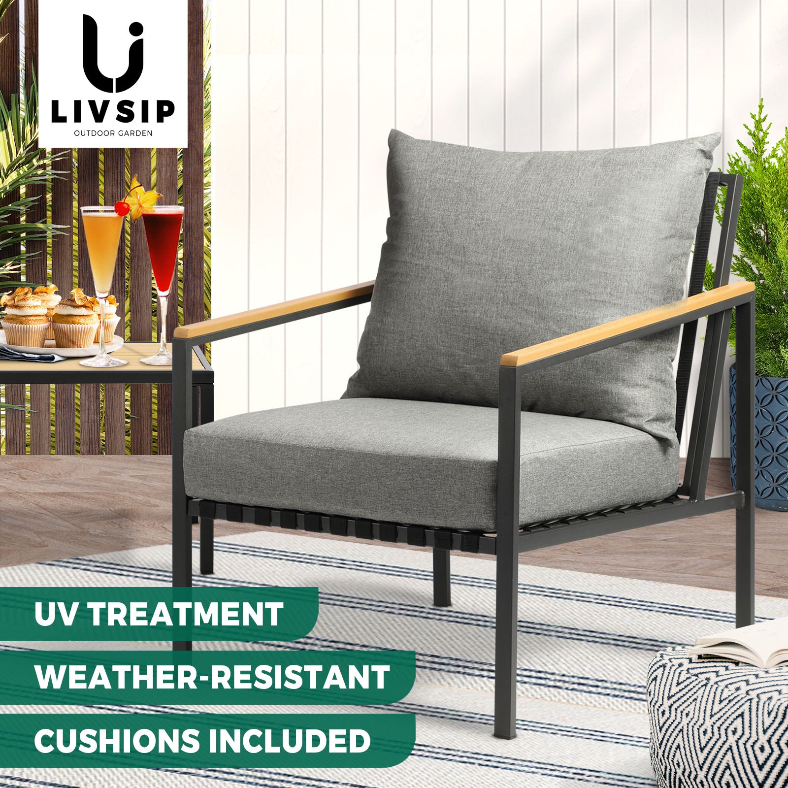 Livsip Outdoor Lounge Chairs Patio Furniture Chairs Garden Sofa with Cushions - Sunyee