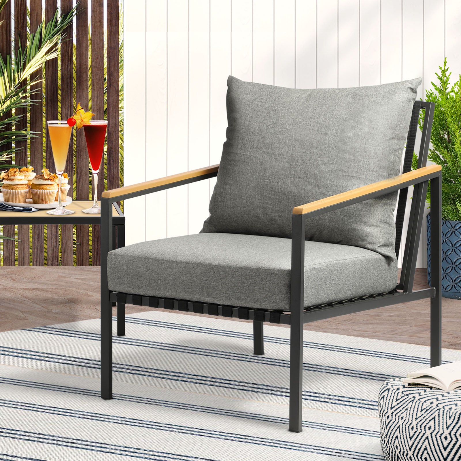 Livsip Outdoor Lounge Chairs Patio Furniture Chairs Garden Sofa with Cushions - Sunyee