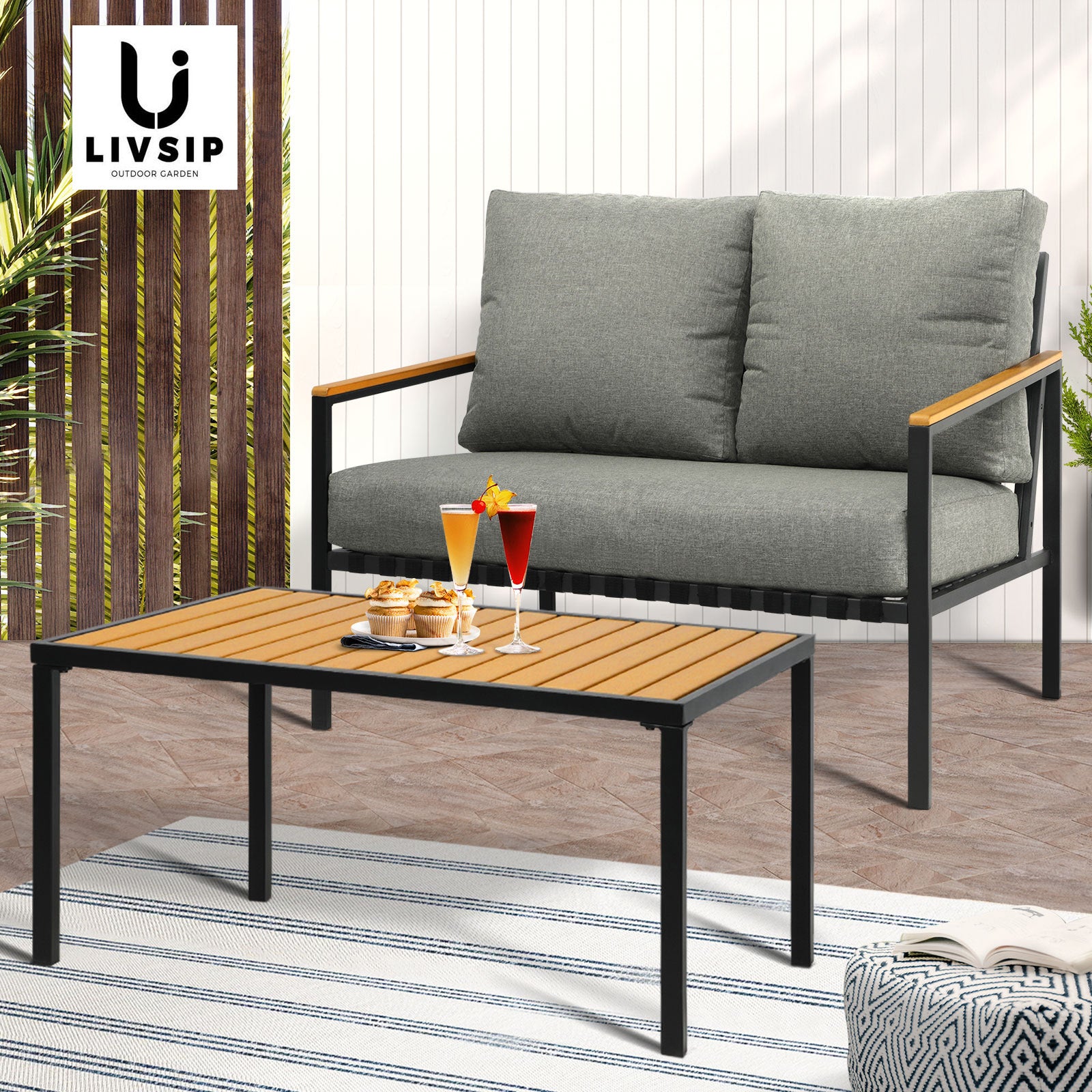 Livsip Outdoor Furniture 2-Piece Dining Set Lounge Patio Chairs Table Setting - Sunyee