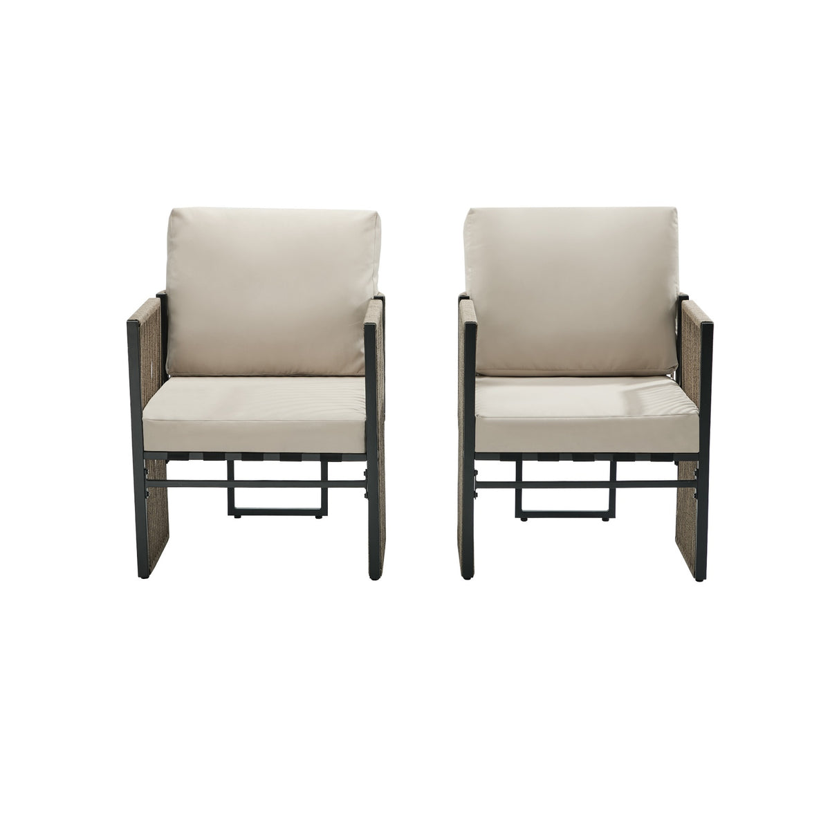Livsip 2 Pieces Outdoor Patio Chair Bistro Lounge with Cushions Woven Rope