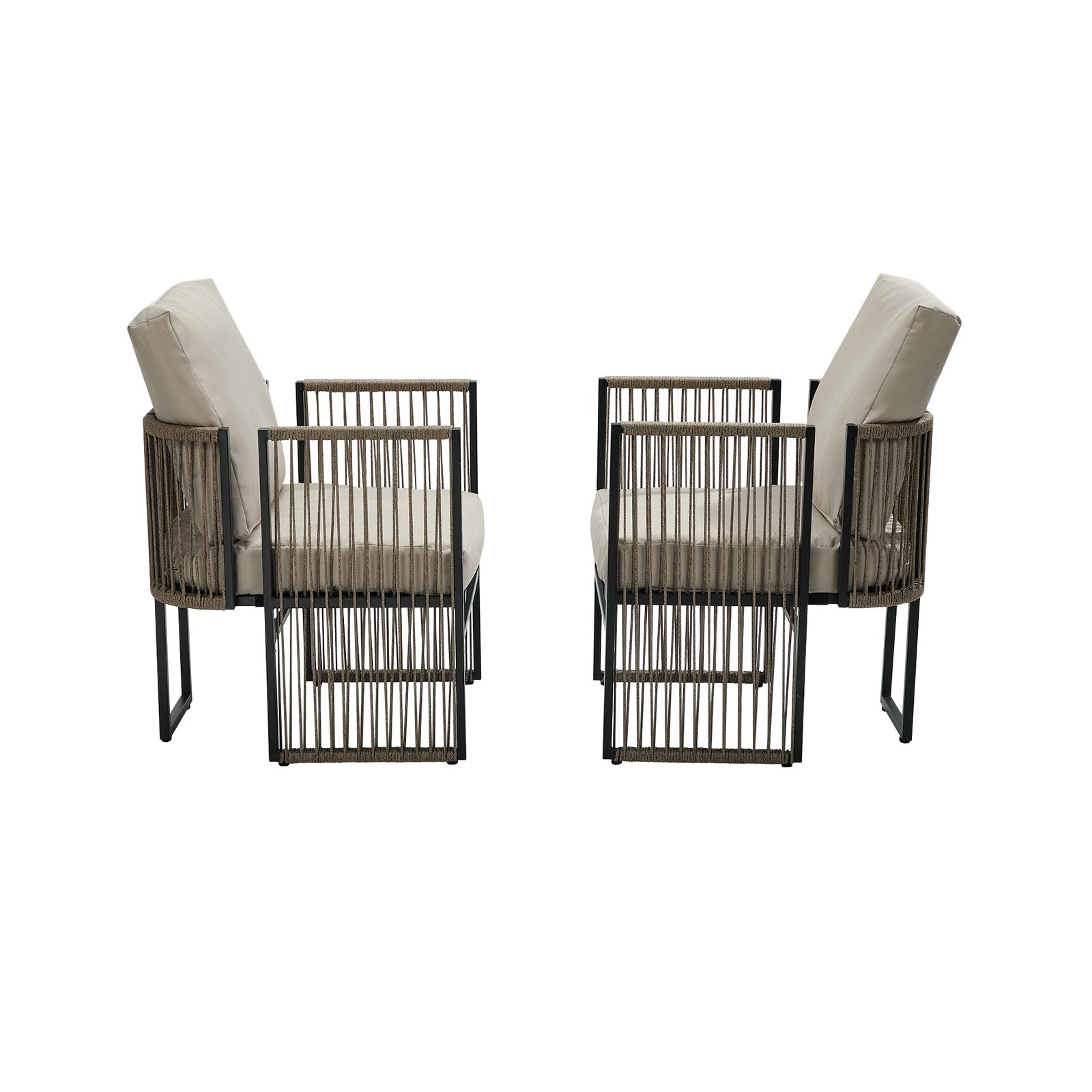 Livsip 2 Pieces Outdoor Patio Chair Bistro Lounge with Cushions Woven Rope