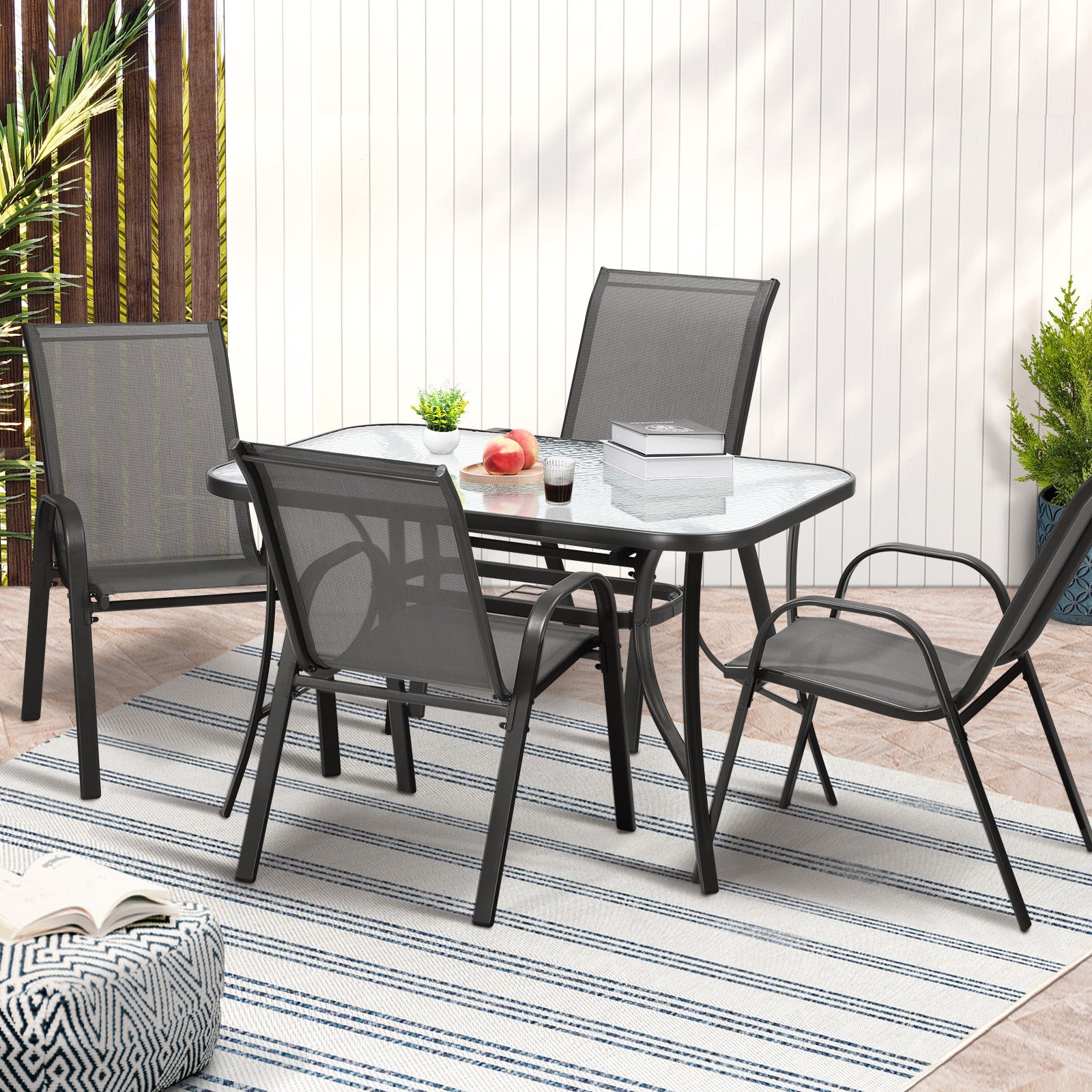 Livsip 5PCS Outdoor Dining Setting 120cm Table Patio Furniture Bistro Set Grey - Sunyee